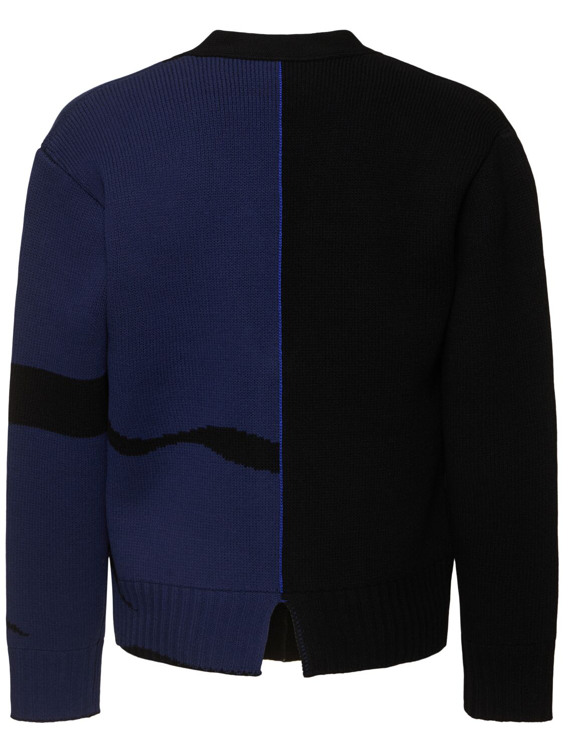 Shop Burberry Split Ekd Wool Cardigan In Black/navy