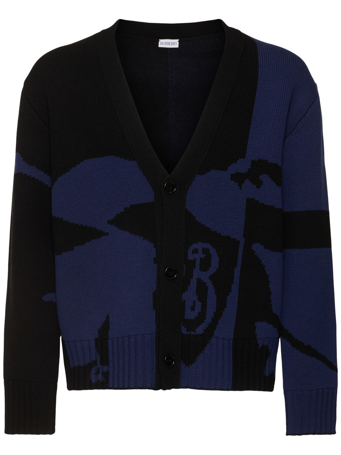 Shop Burberry Split Ekd Wool Cardigan In Black/navy