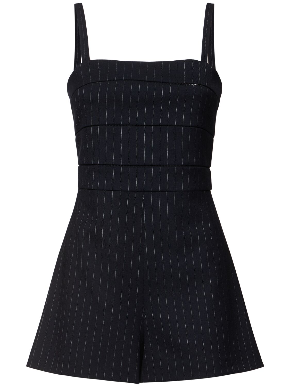 Shop Max Mara Anfora Pinstriped Stretch Wool Romper In Blue