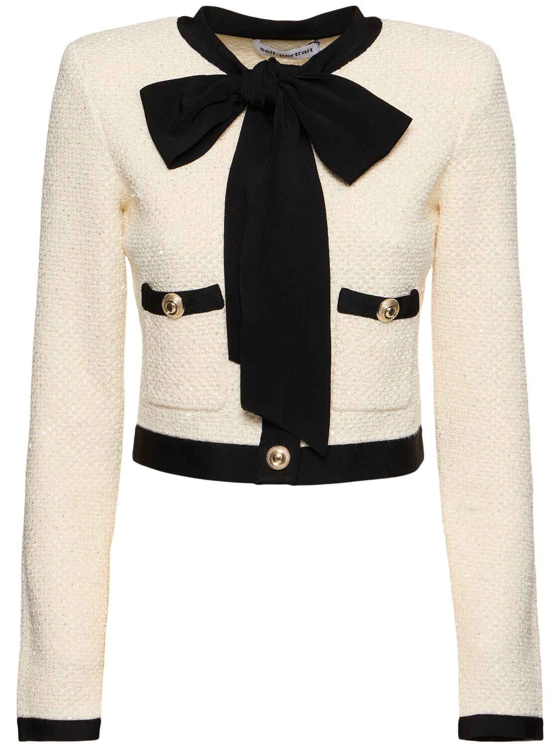 Sequined Cotton Blend Bow Cardigan