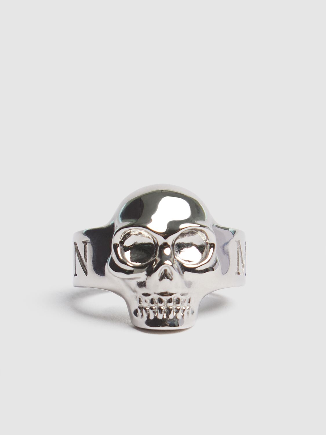 Alexander Mcqueen Skull Brass Ring In Palladium