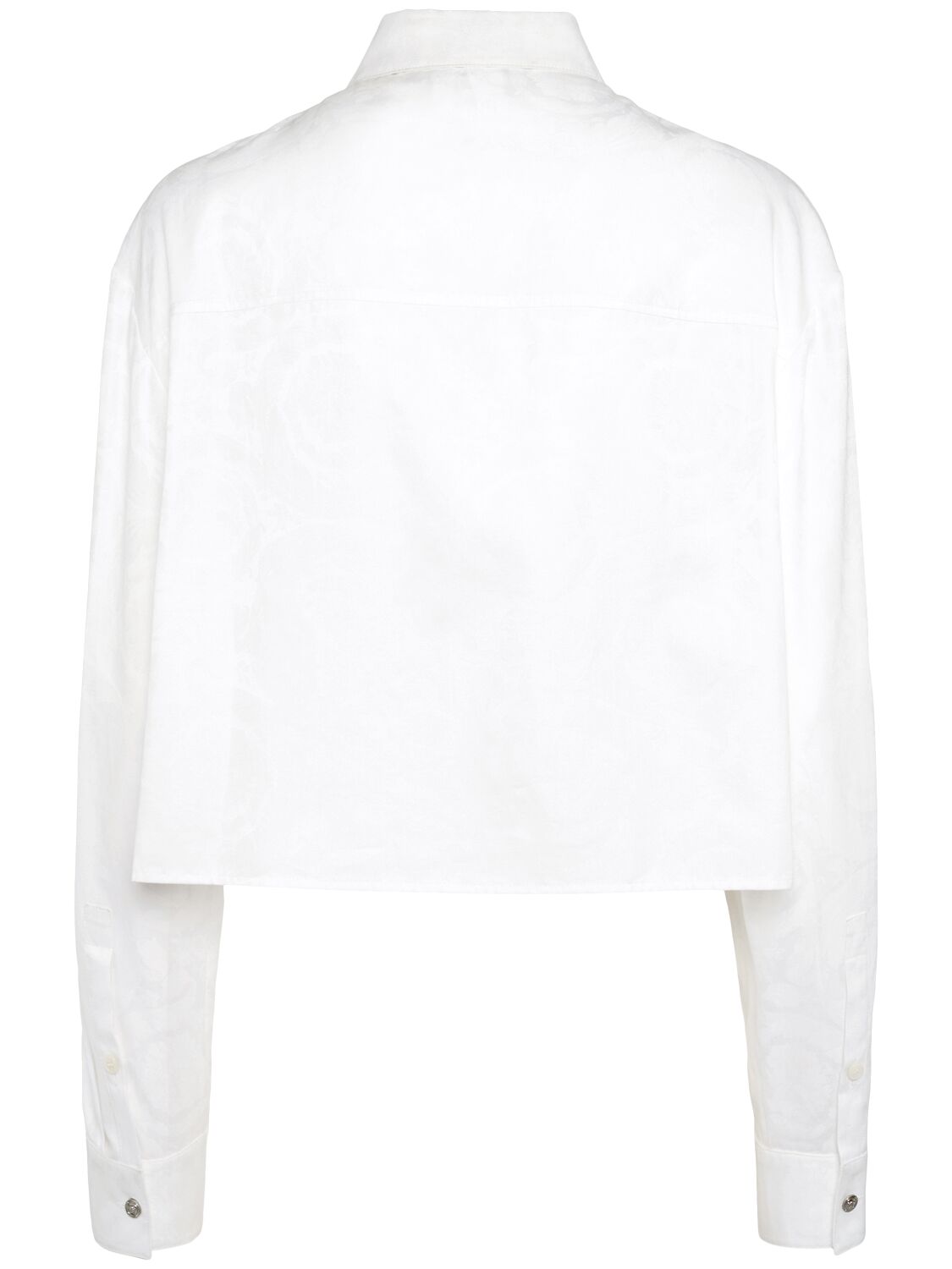 Versace Barocco Cotton Poplin Crop Shirt In White