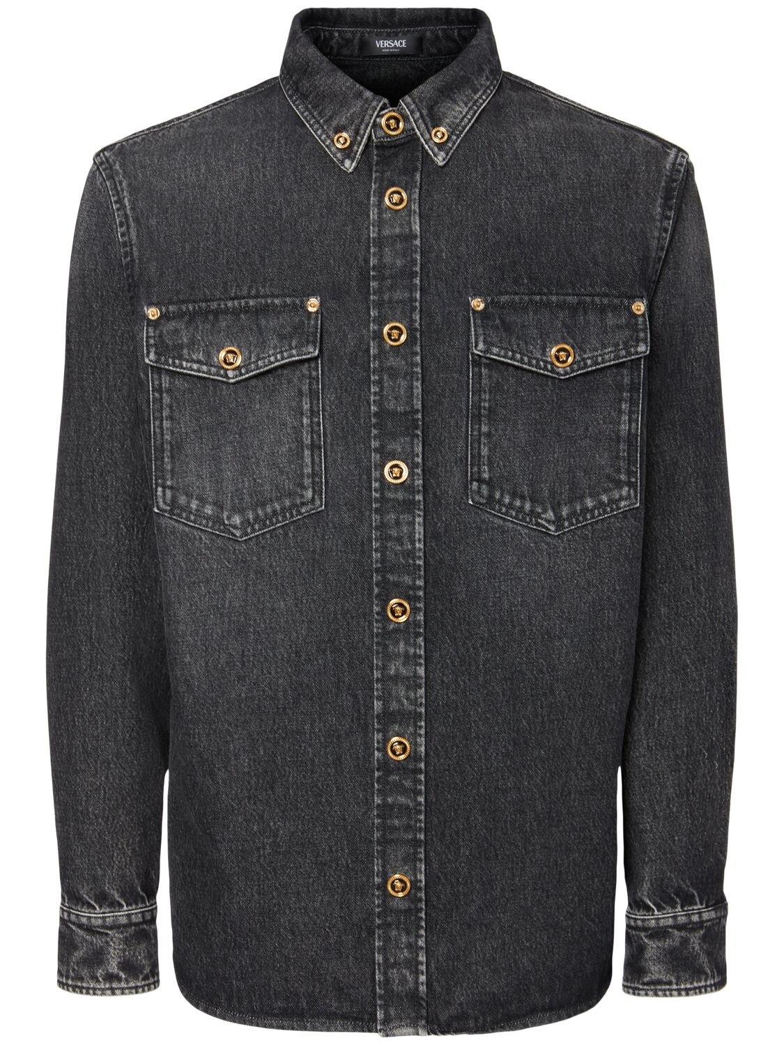 Chemise En Denim De Coton Délavé - VERSACE - Modalova