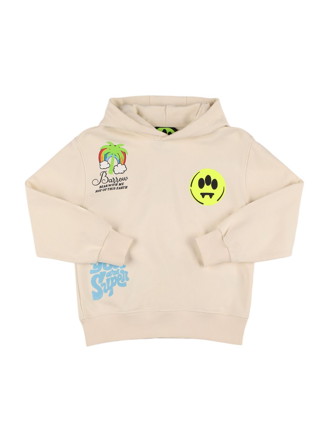 Barrow Printed Cotton Sweatshirt Hoodie In Off-white