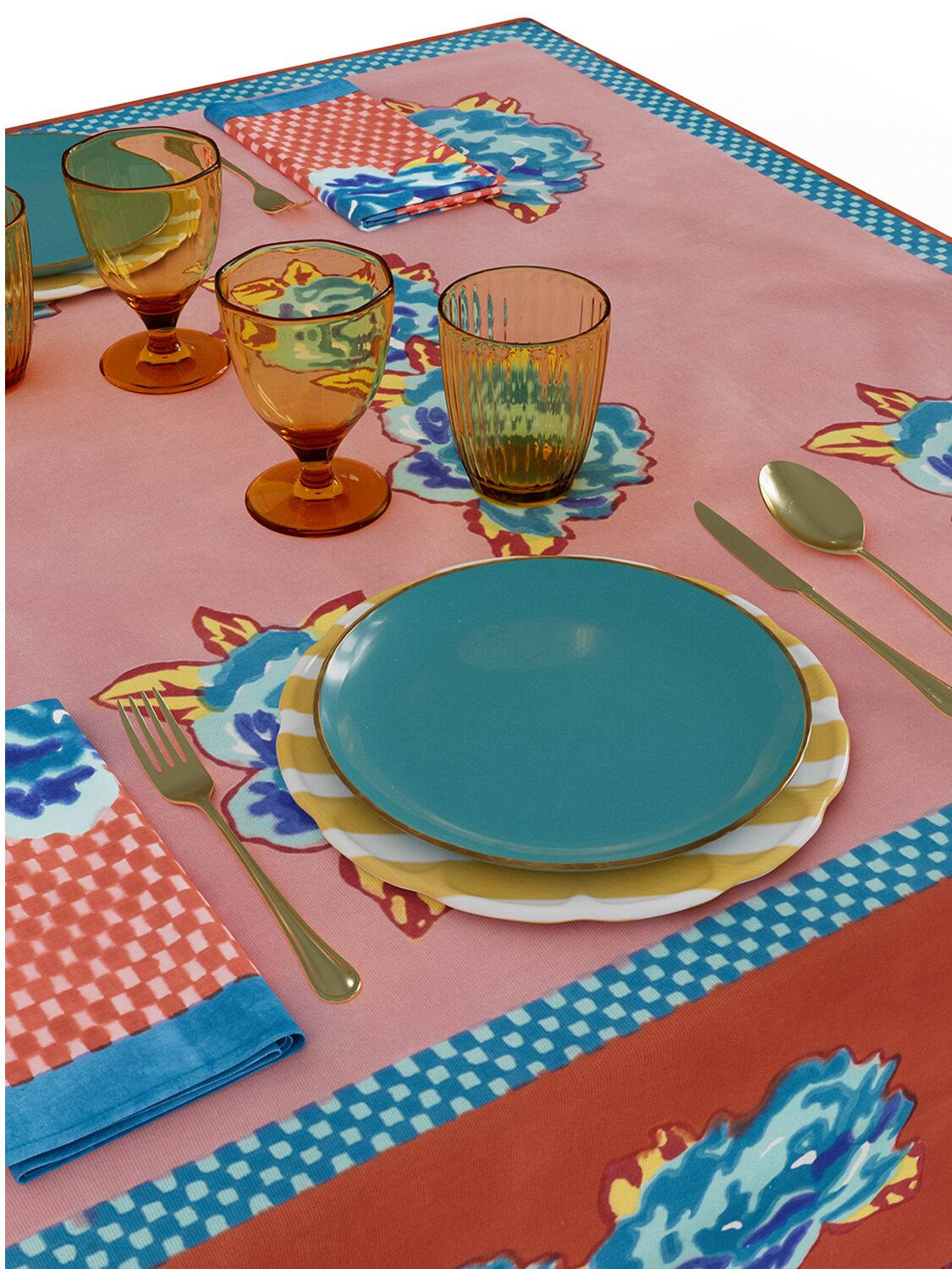 Lisa Corti Double Peonia Set Of 4 Napkins In Multicolor