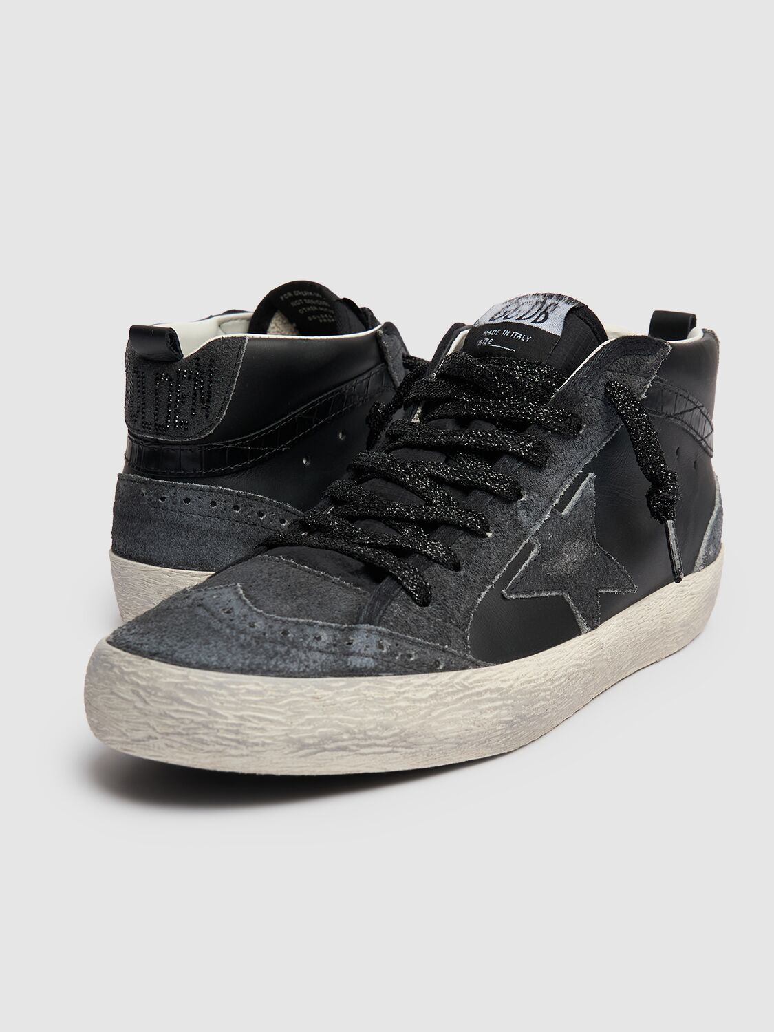 Golden Goose 20mm Mid Star Leather Sneakers In Black