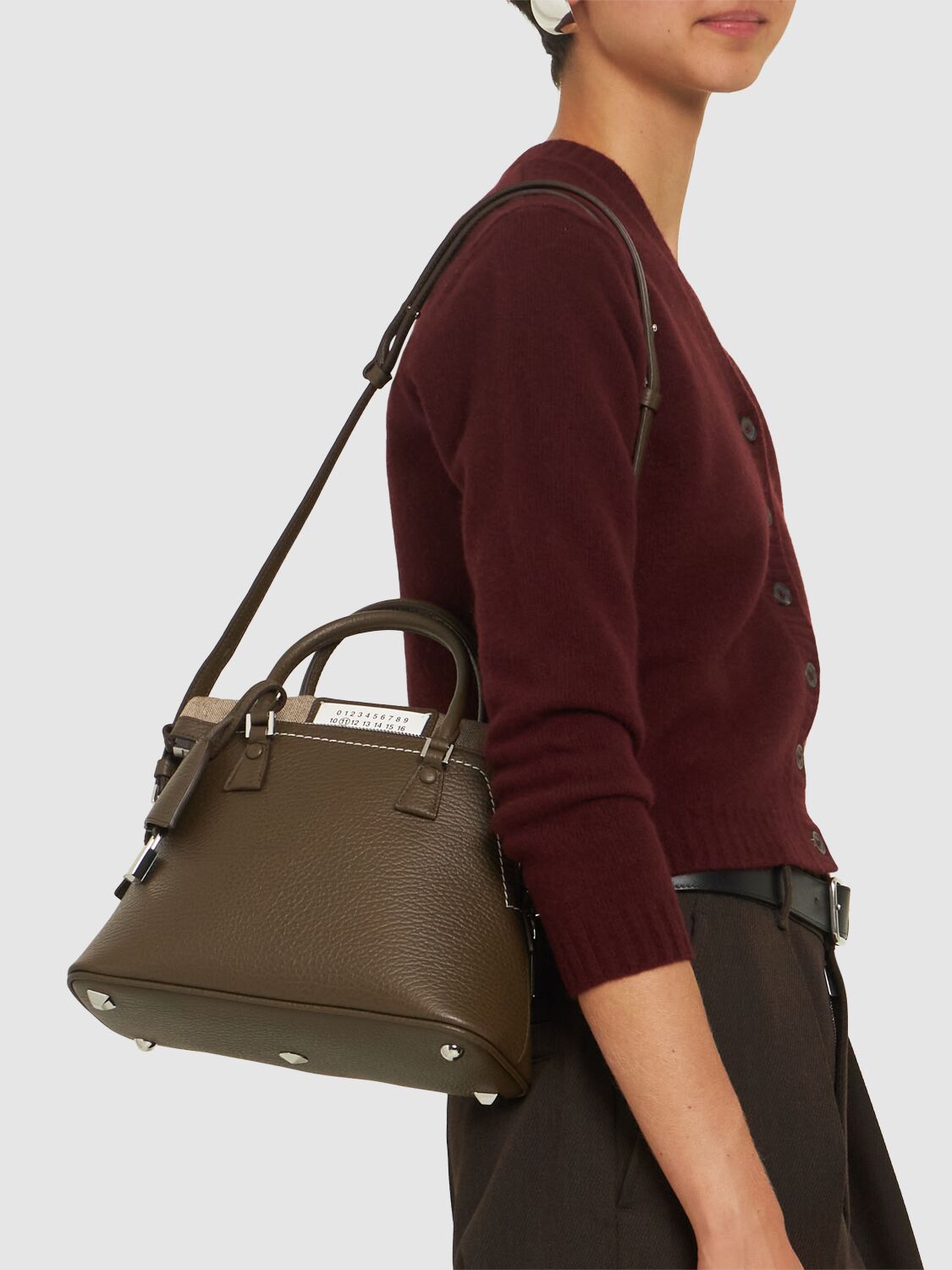 Shop Maison Margiela Mini 5ac Classique Grainy Leather Bag In Bark