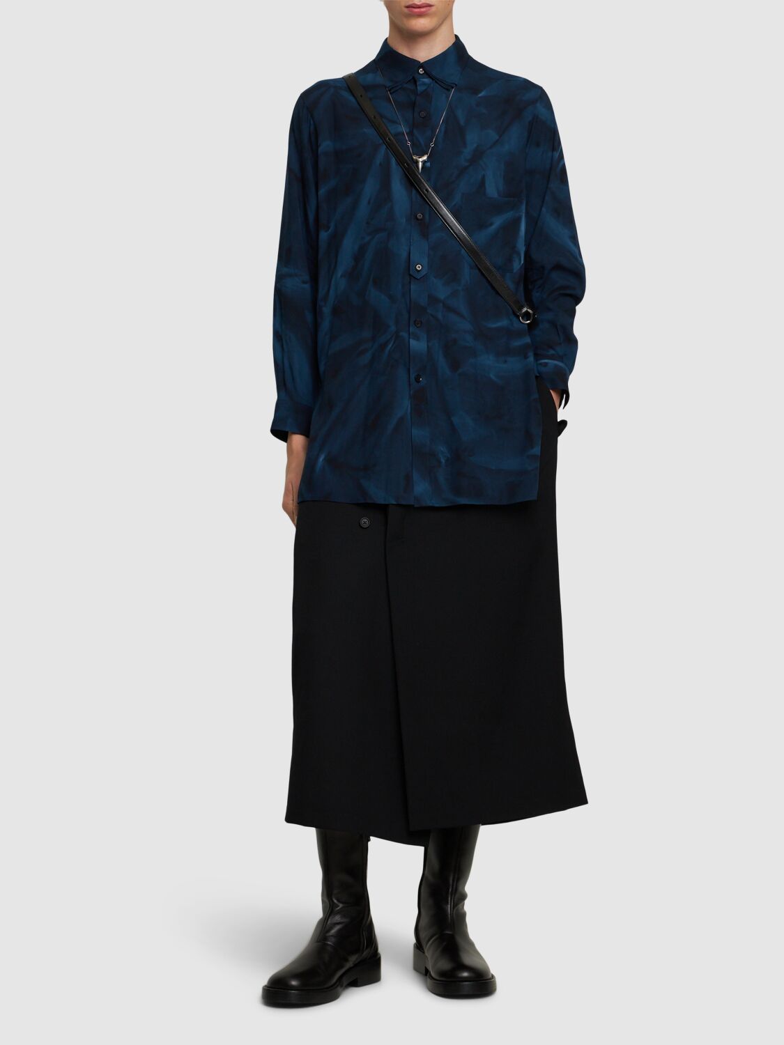 YOHJI YAMAMOTO A-PLACKET TRIPLE COLLAR VISCOSE SHIRT 