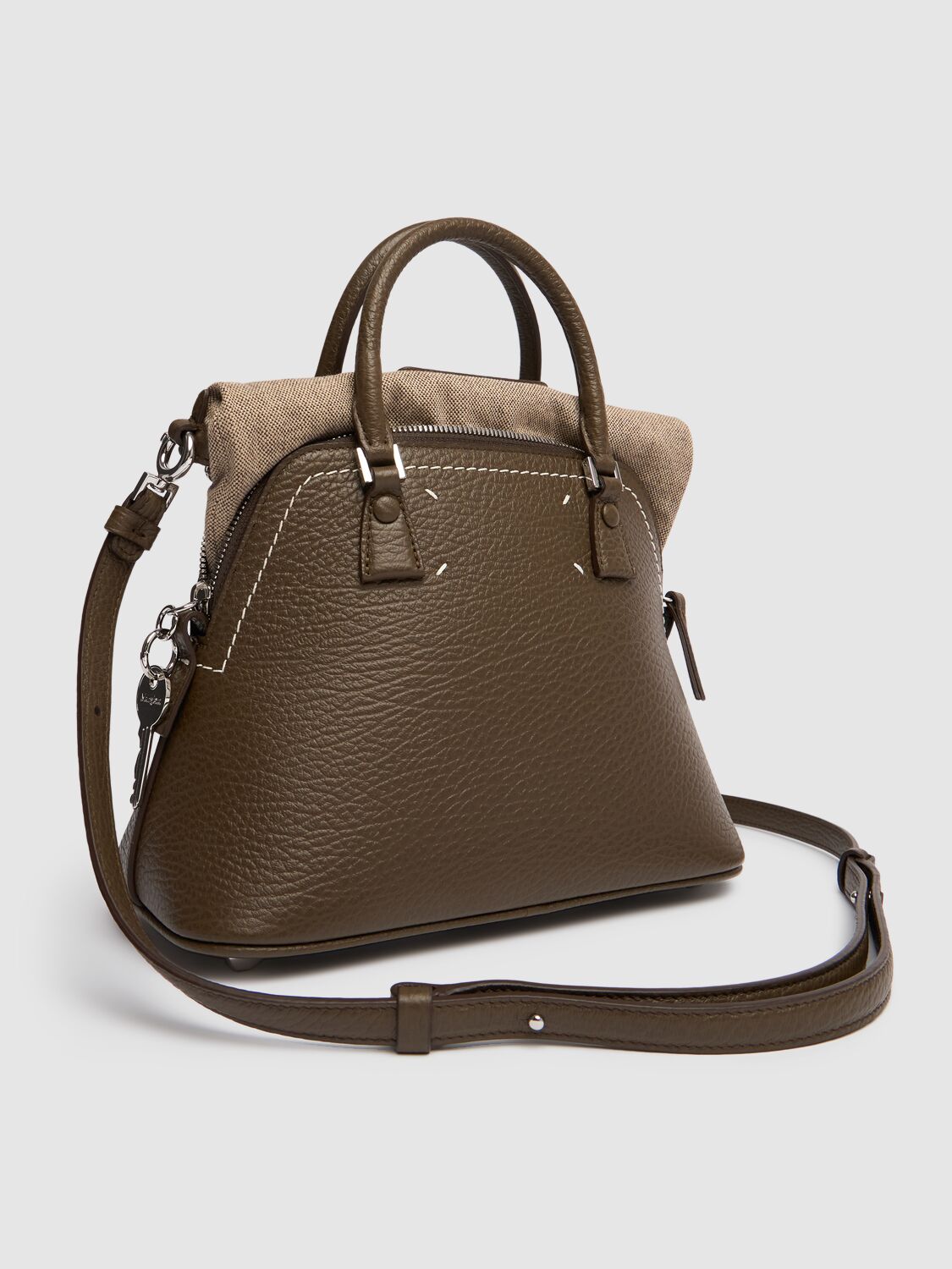 Shop Maison Margiela Mini 5ac Classique Grainy Leather Bag In Bark