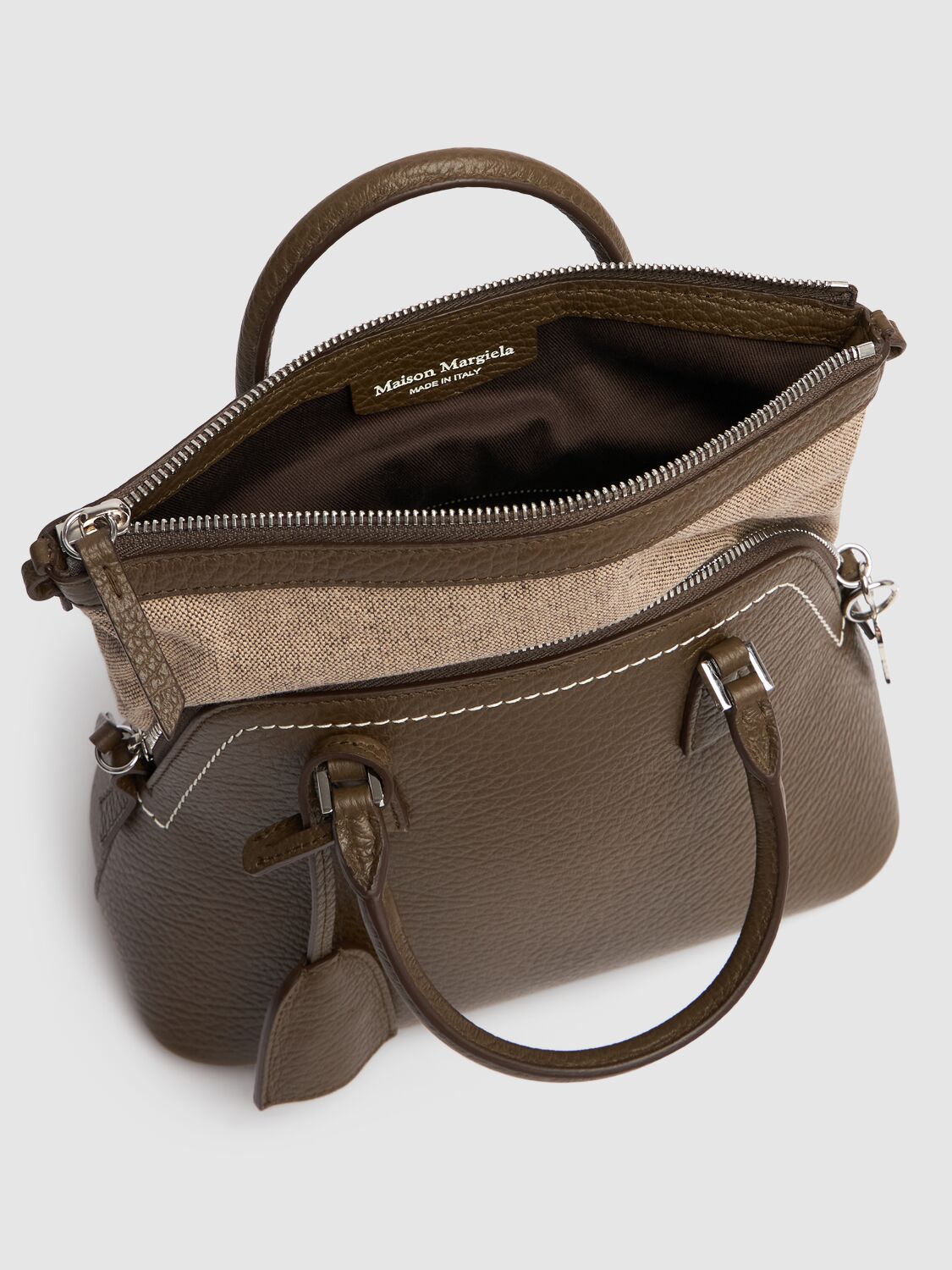 Shop Maison Margiela Mini 5ac Classique Grainy Leather Bag In Bark
