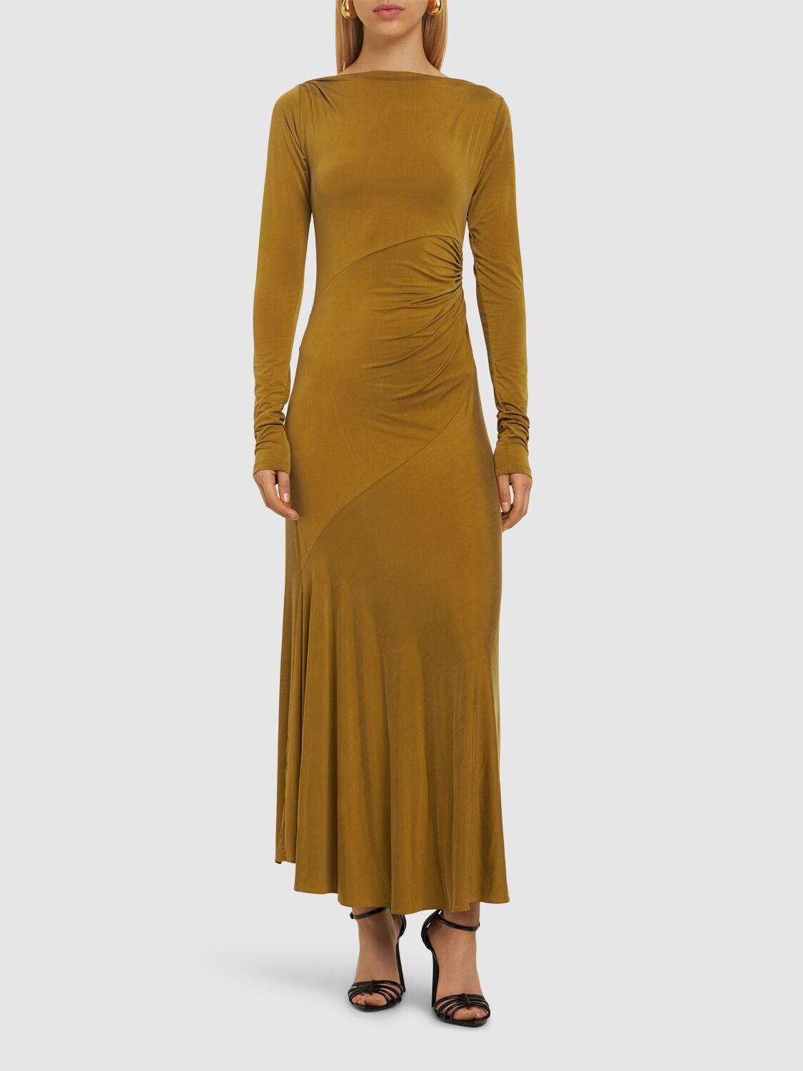 The Andamane Saba Suede-touch Jersey Midi Dress In Gold