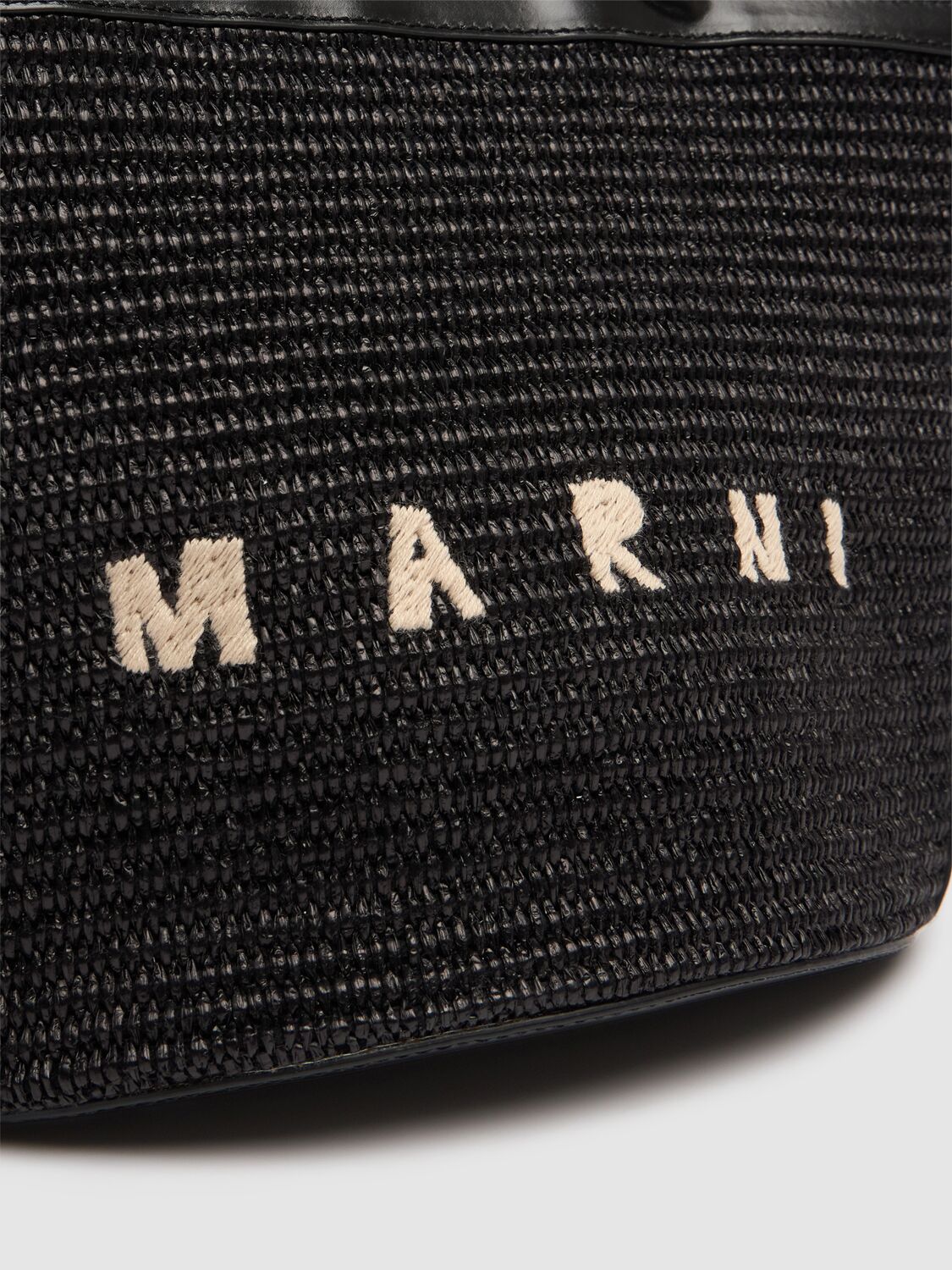 Shop Marni Small Tropicalia Raffia Effect Bag In Black