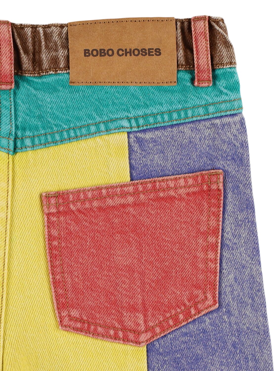 Bobo Choses Cotton Denim Pants In Blue/yellow