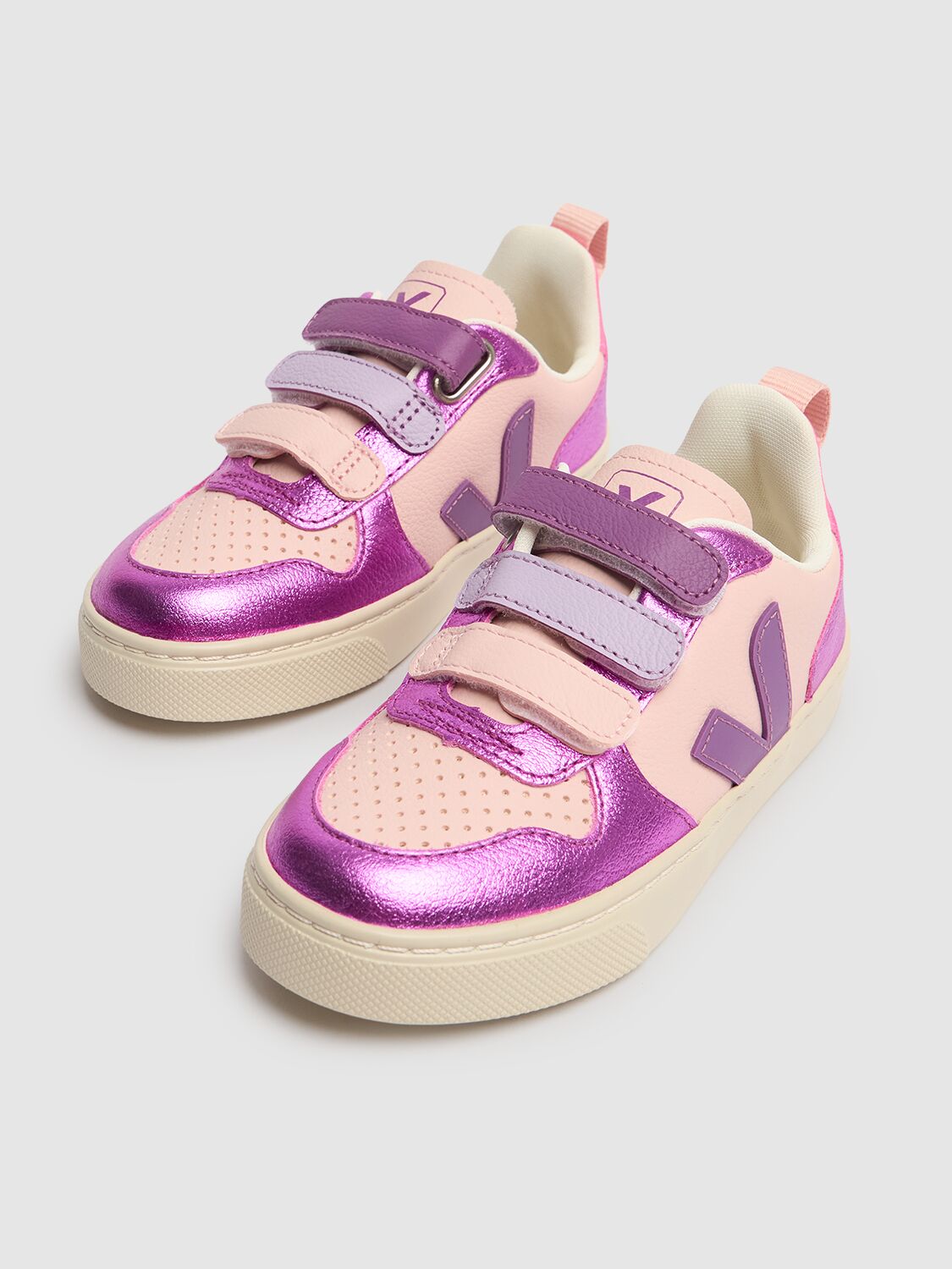Shop Veja V10 Chrome-free Leather Sneakers In Purple/fuchsia