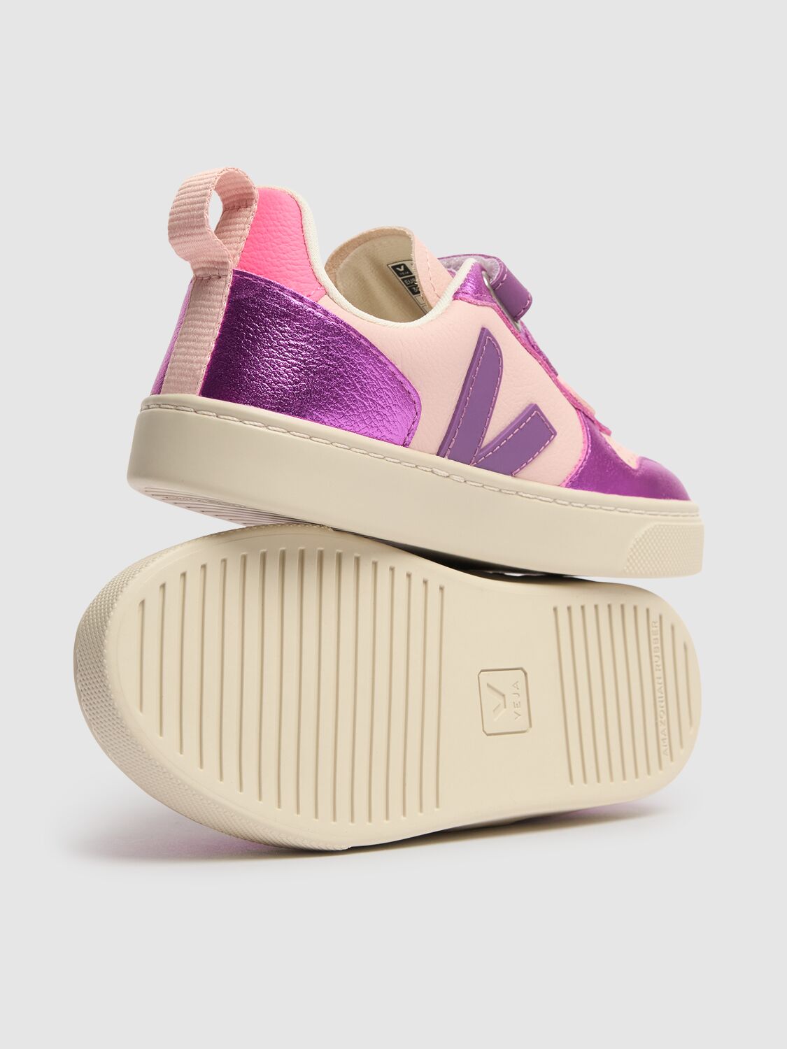 Shop Veja V10 Chrome-free Leather Sneakers In Purple/fuchsia