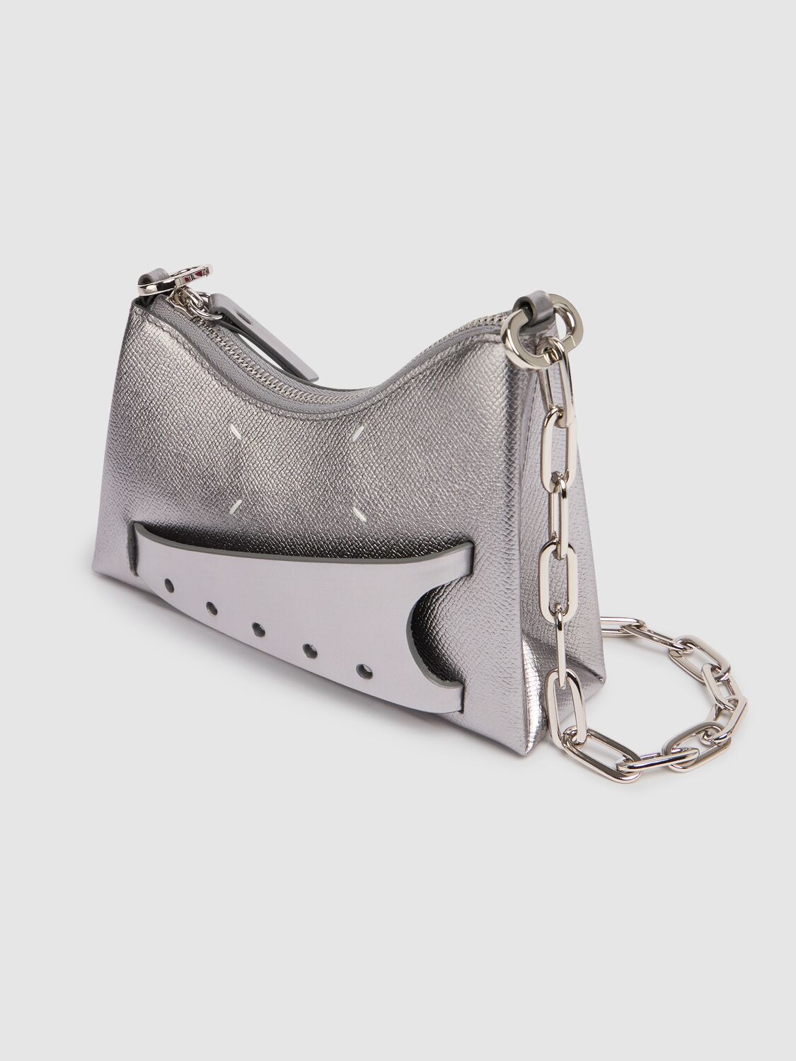 Maison Margiela Womens Metallic Grey Snatched Micro Hobo Leather Shoulder Bag In Metallic Grey