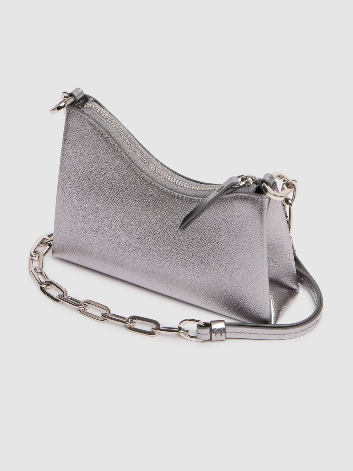 Maison Margiela Womens Metallic Grey Snatched Micro Hobo Leather Shoulder Bag In Metallic Grey