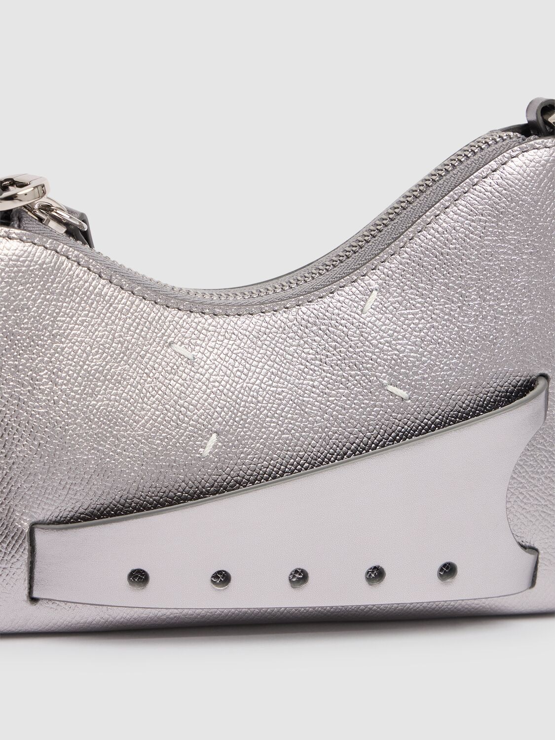 Maison Margiela Womens Metallic Grey Snatched Micro Hobo Leather Shoulder Bag In Metallic Grey