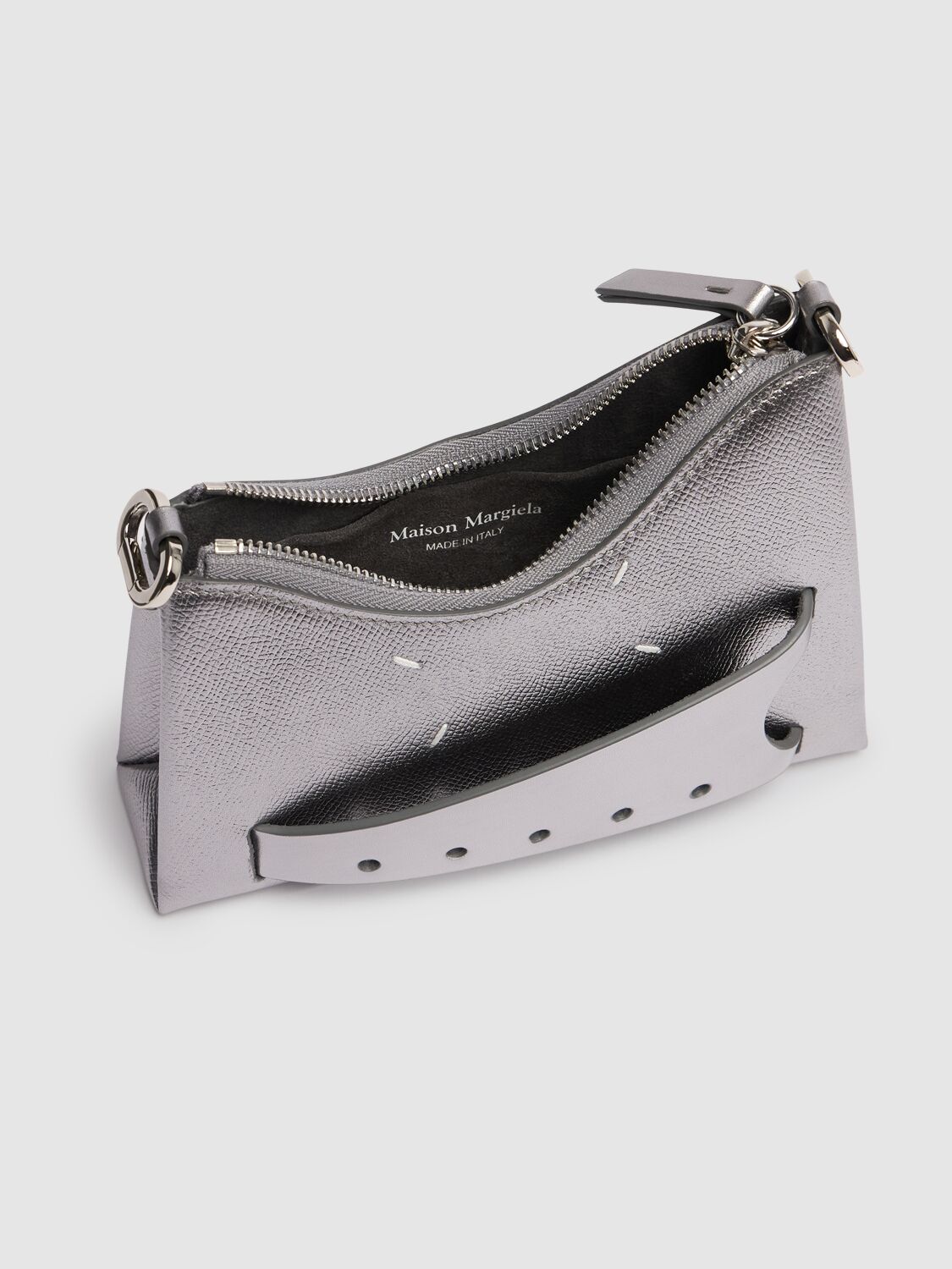 Maison Margiela Womens Metallic Grey Snatched Micro Hobo Leather Shoulder Bag In Metallic Grey