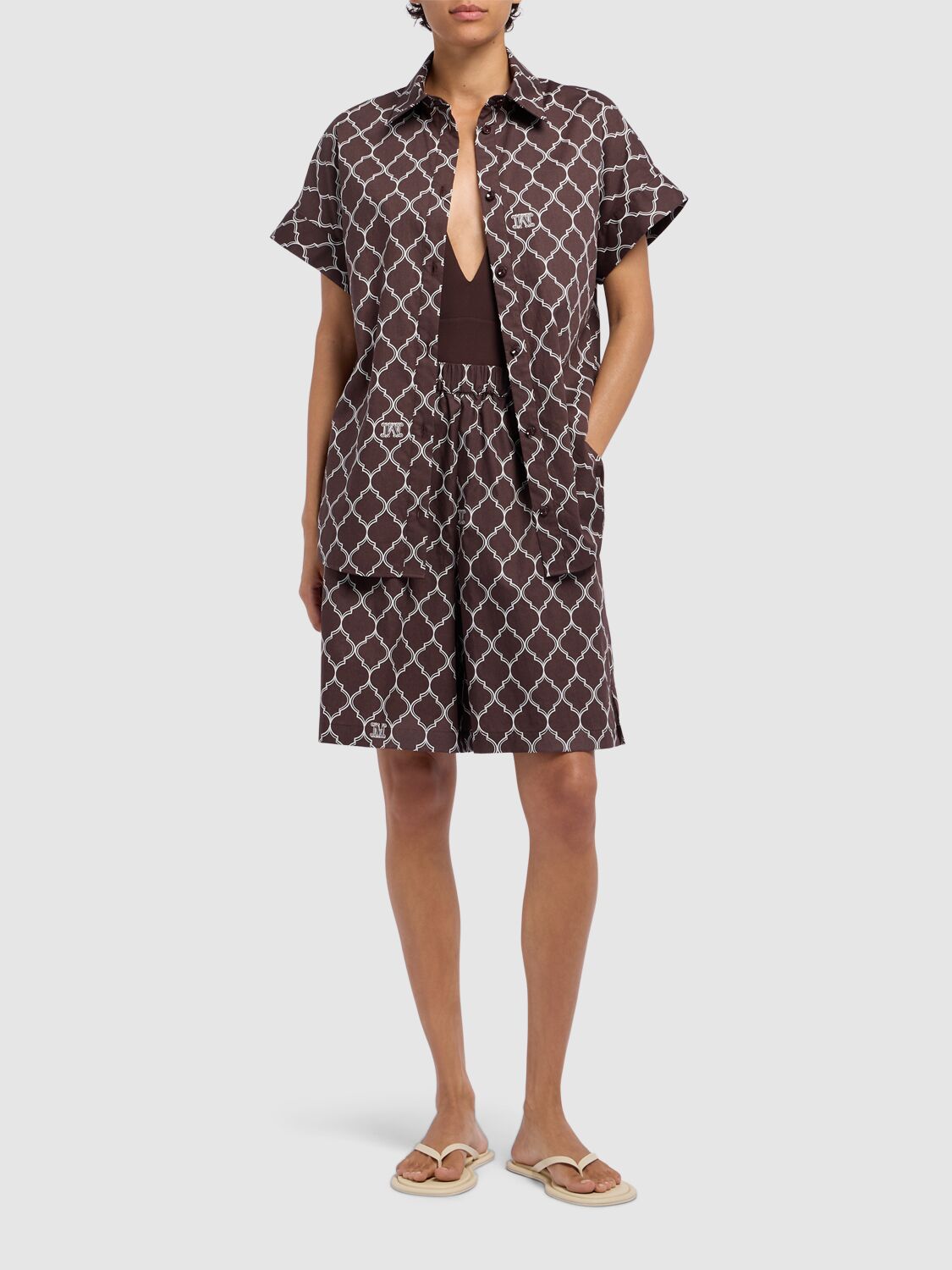 Max Mara Sponda Printed Cotton Poplin Shirt In Brown/multi