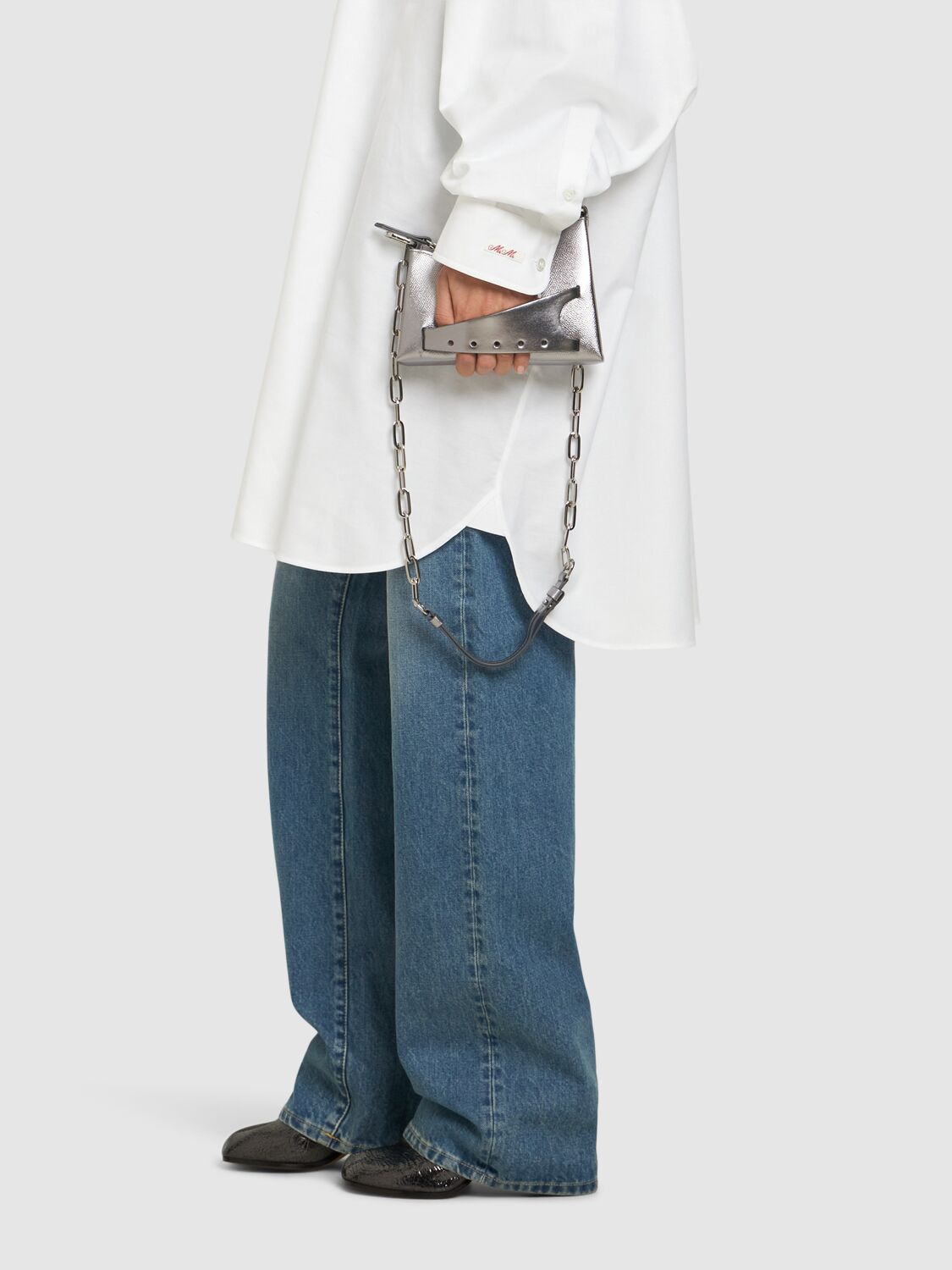 Maison Margiela Womens Metallic Grey Snatched Micro Hobo Leather Shoulder Bag In Metallic Grey