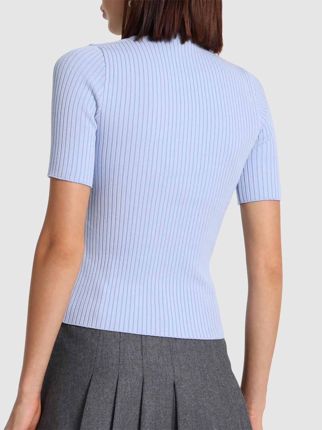Courrèges Knit Viscose Blend Logo Top In Light Blue