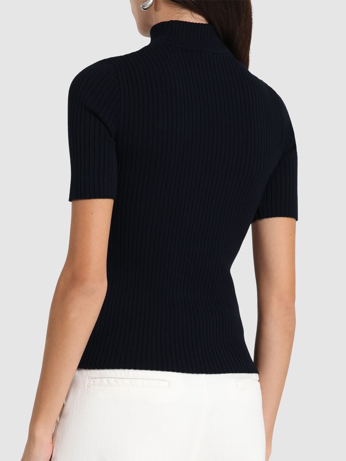 Courrèges Reedition Short Sleeves Ribbed Knitted Sweater Clothing In Black