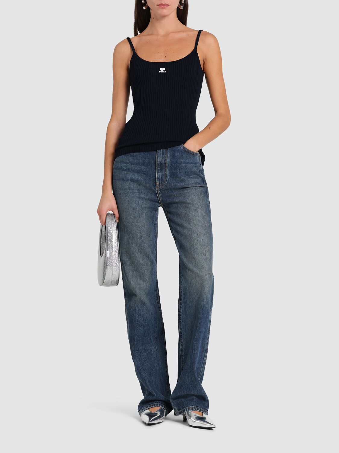 Shop Courrèges Knit Tank Top In Black