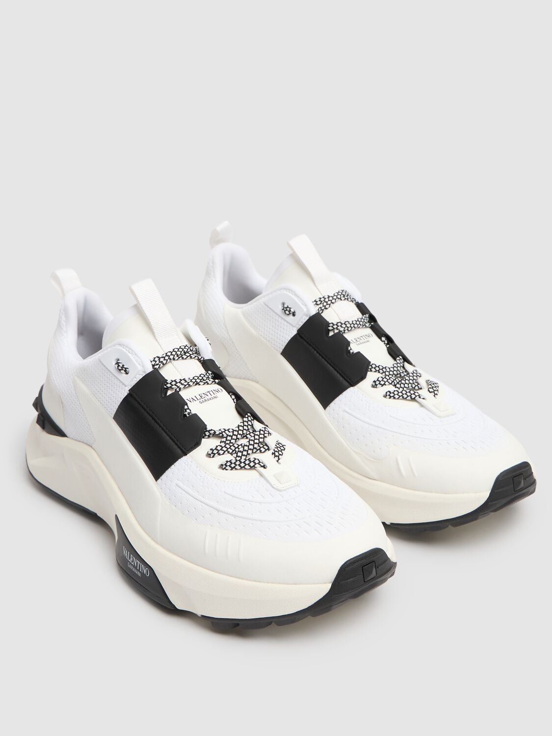 Valentino True Act Low Top Trainer In Mesh And Rubberised Fabric In White/black