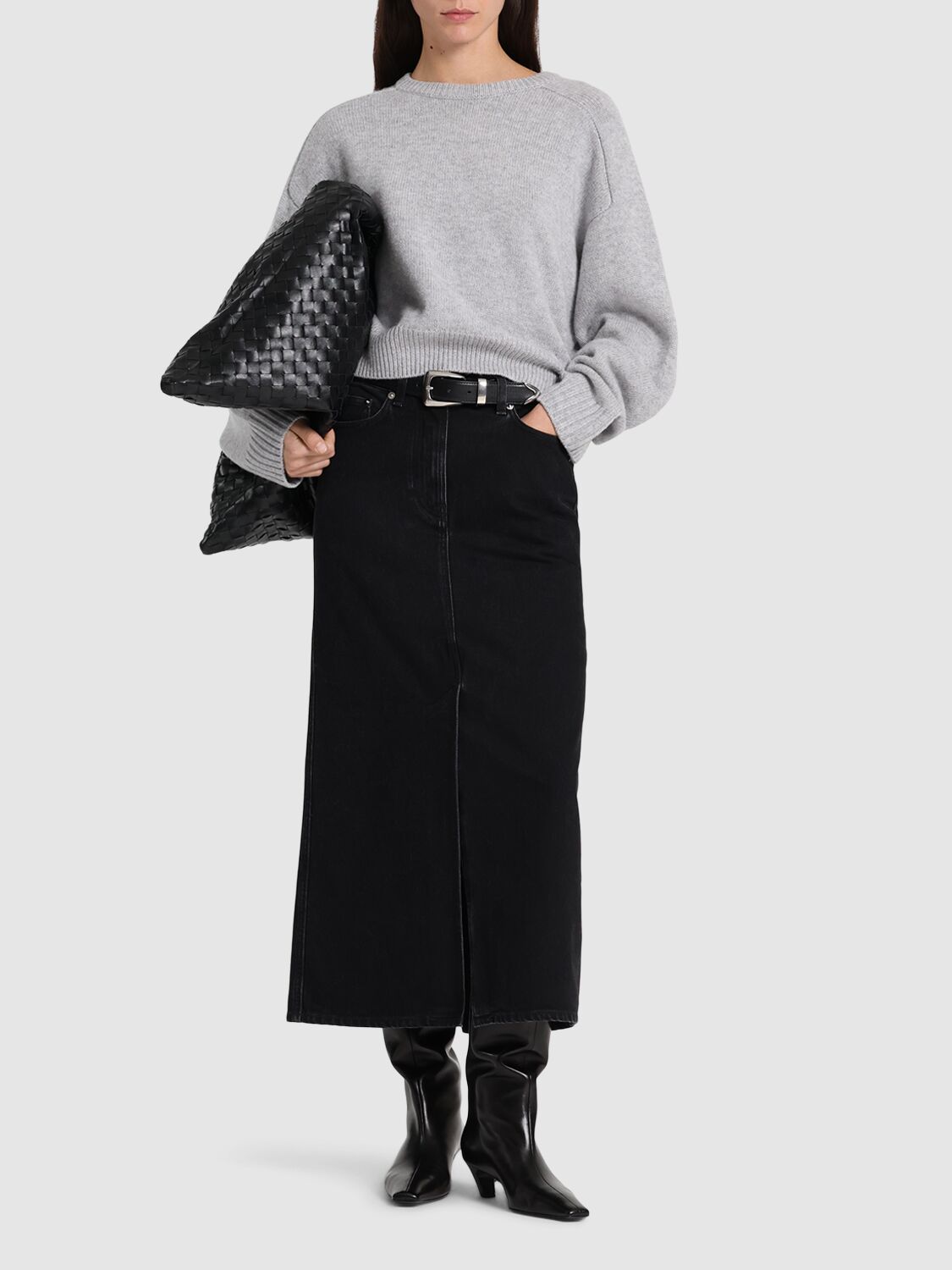 LOULOU STUDIO RONA COTTON DENIM LONG SKIRT 