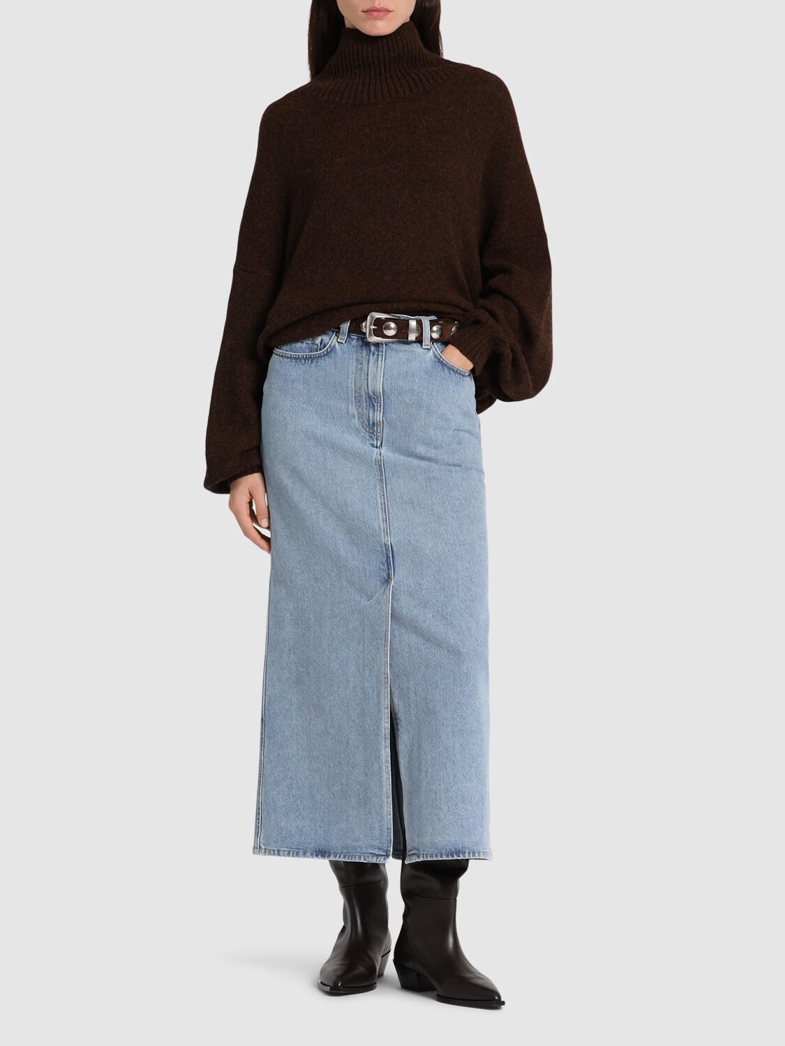 LOULOU STUDIO RONA COTTON DENIM LONG SKIRT 