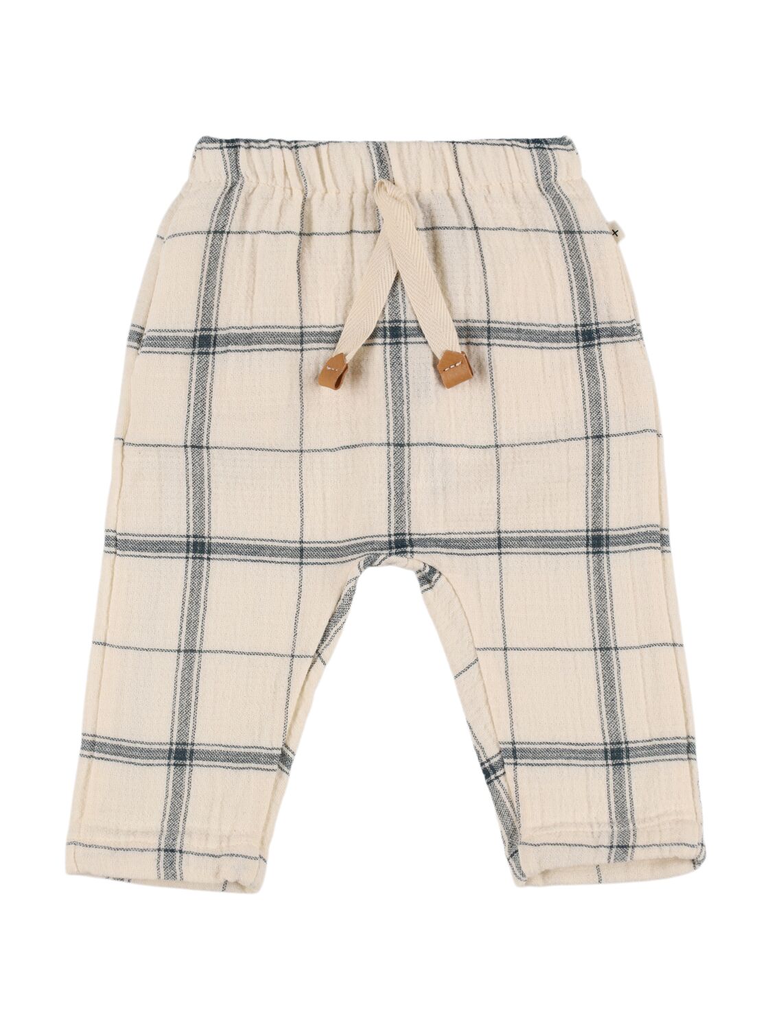 1+ In The Family Check Print Cotton Pants In White/blue