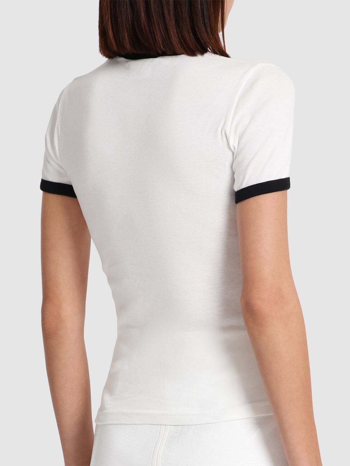 Courrèges Fitted White T-shirt With Contrasting Ribbed Trim In White