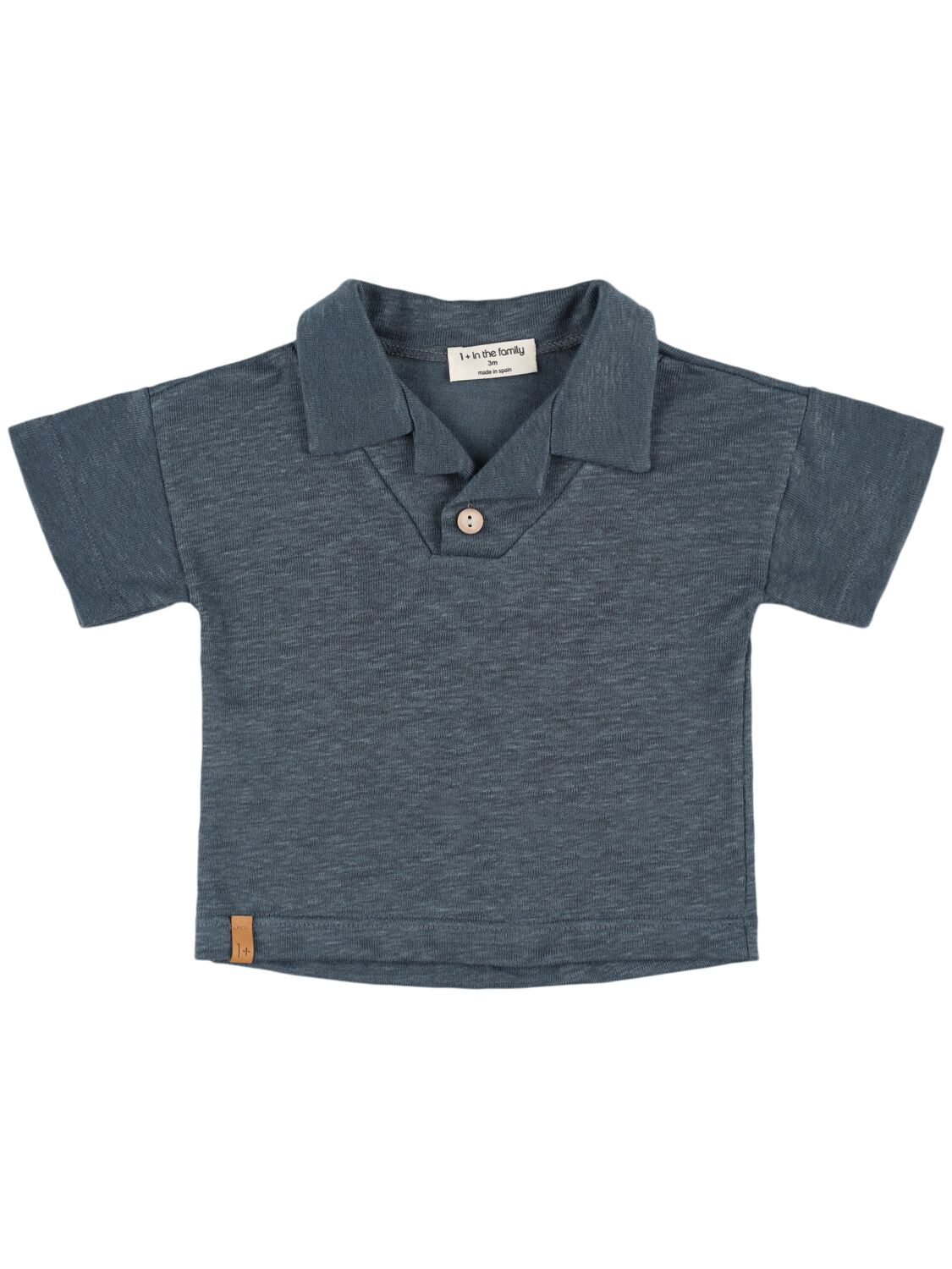 1+ In The Family Kids' Linen Blend Polo T-shirt In 深蓝色