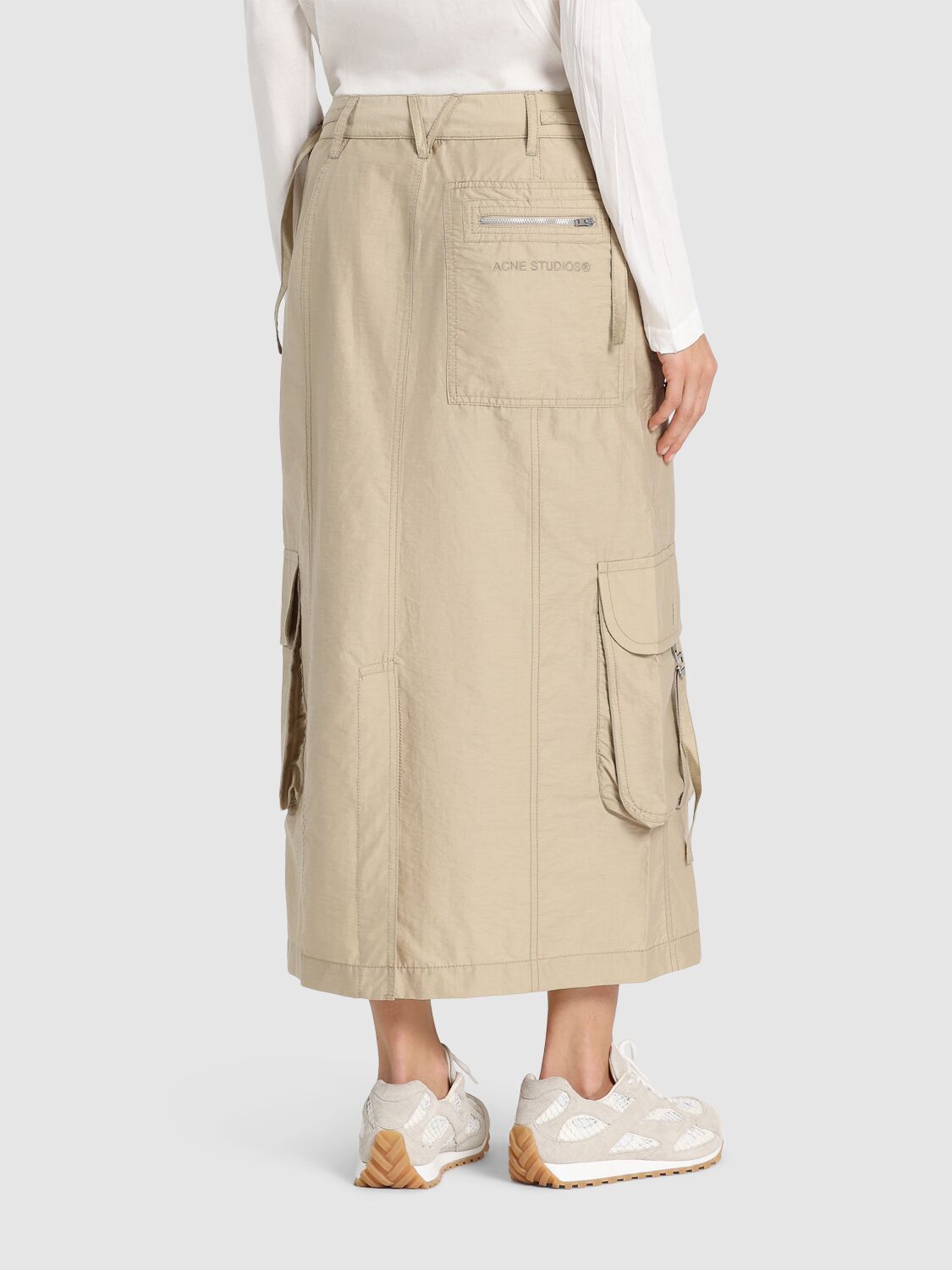Shop Acne Studios Cotton Blend Cargo Long Skirt In Beige