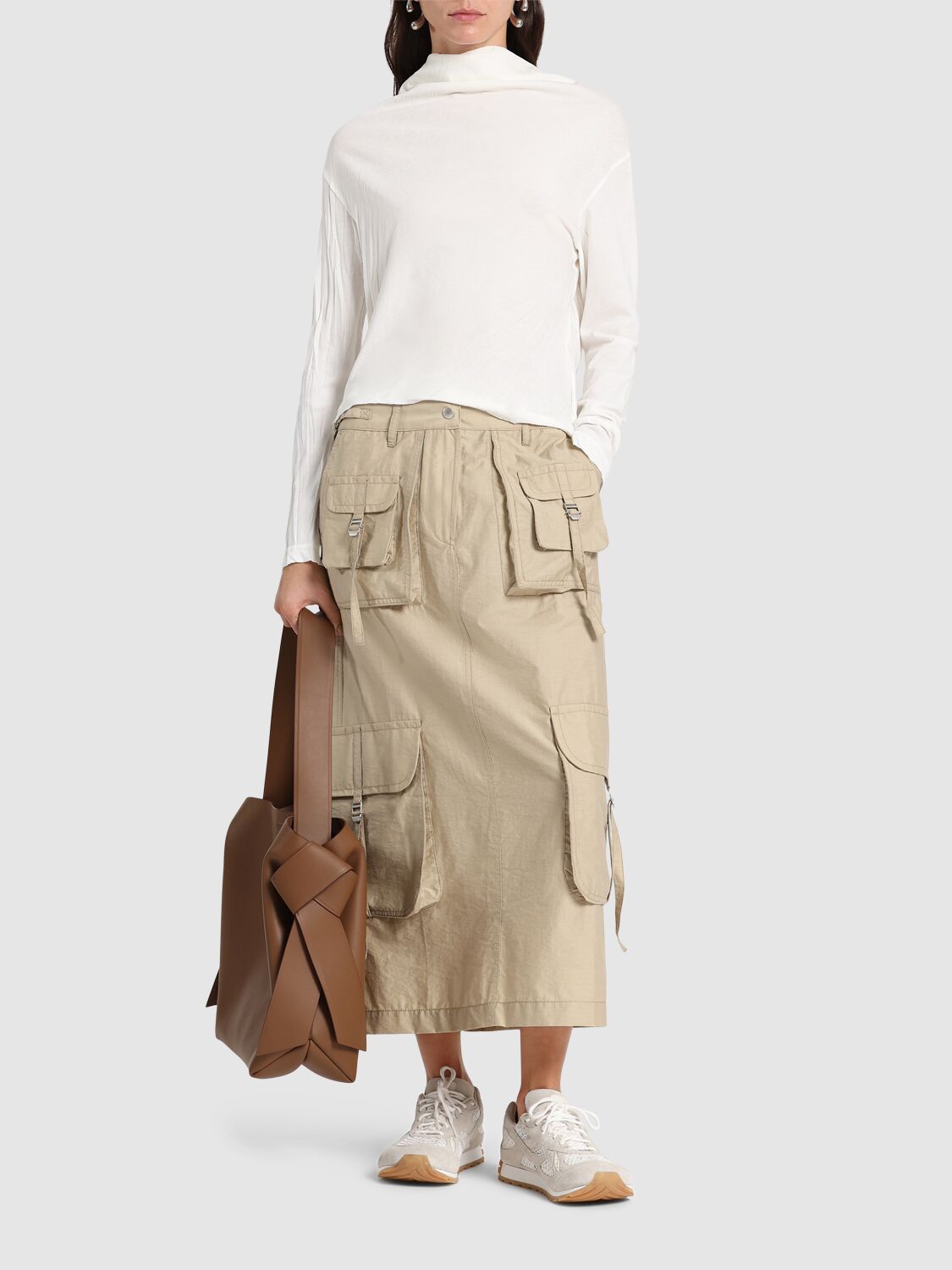 Shop Acne Studios Cotton Blend Cargo Long Skirt In Beige