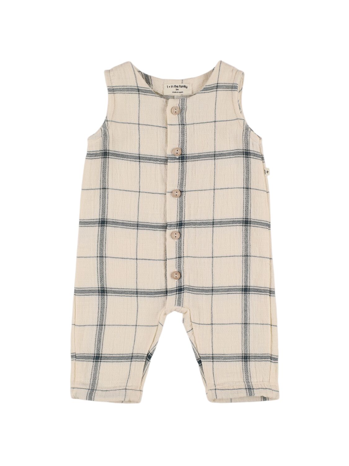1+ In The Family Check Print Cotton Romper In Grey