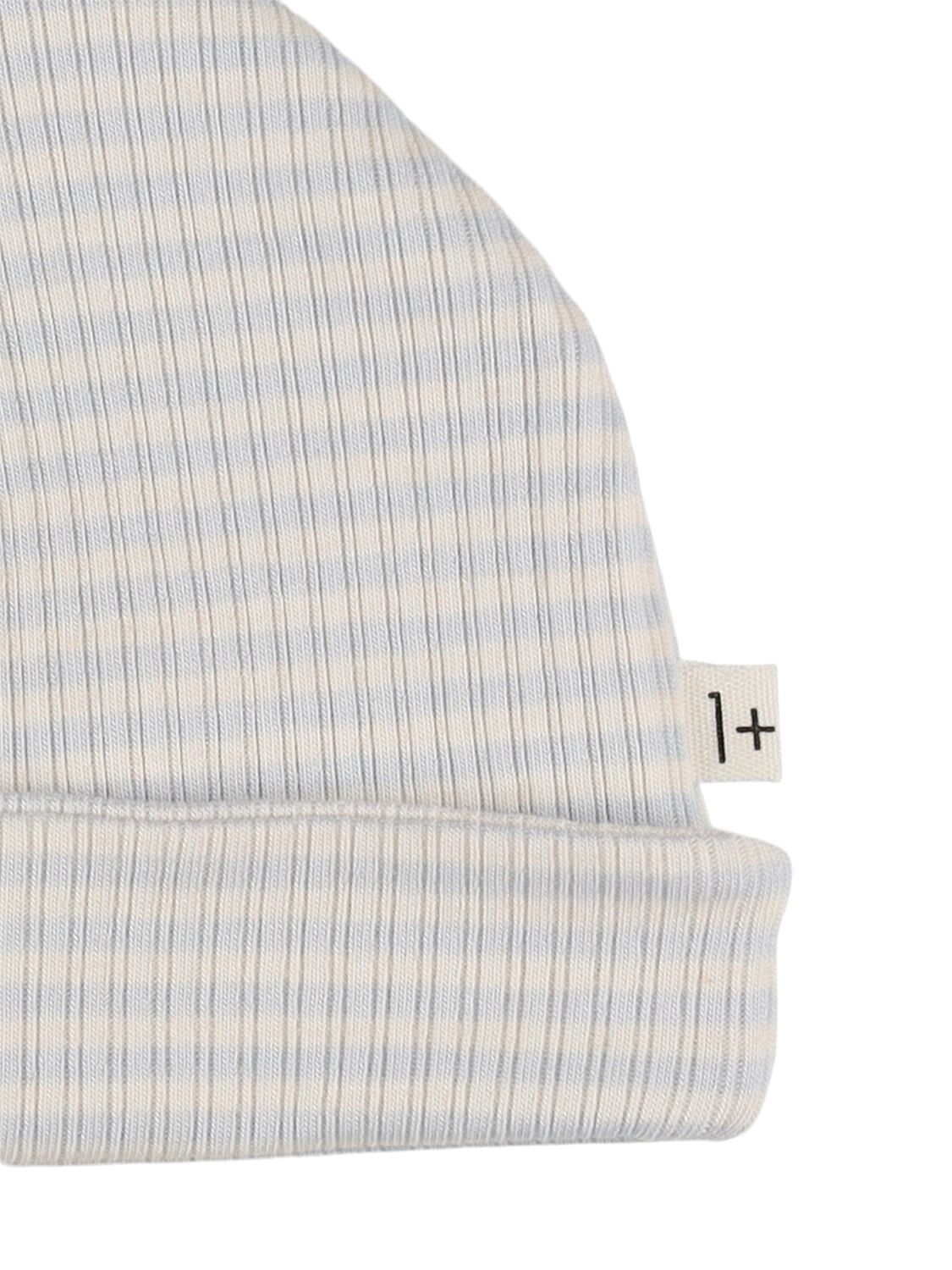 1+ In The Family Striped Cotton Blend Beanie In Light Blue