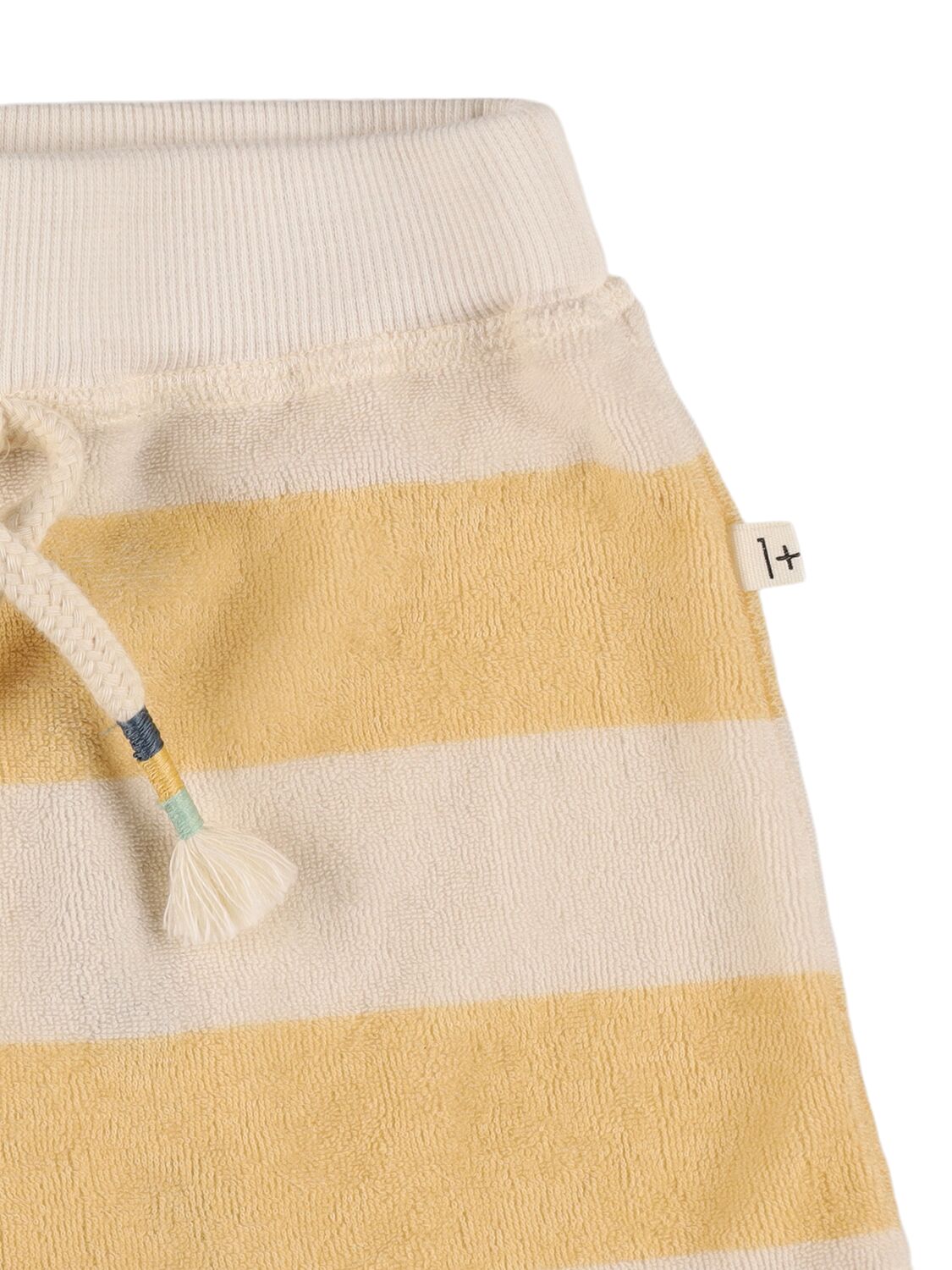 Shop 1+ In The Family Striped Cotton Blend Terry Shorts In White/yellow