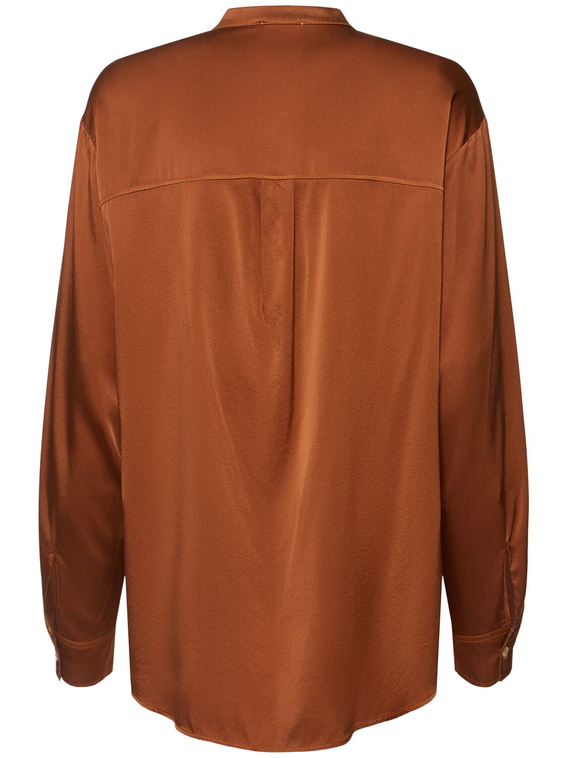 Shop Forte Forte Stretch Silk Satin Mandarin Collar Shirt In Brown