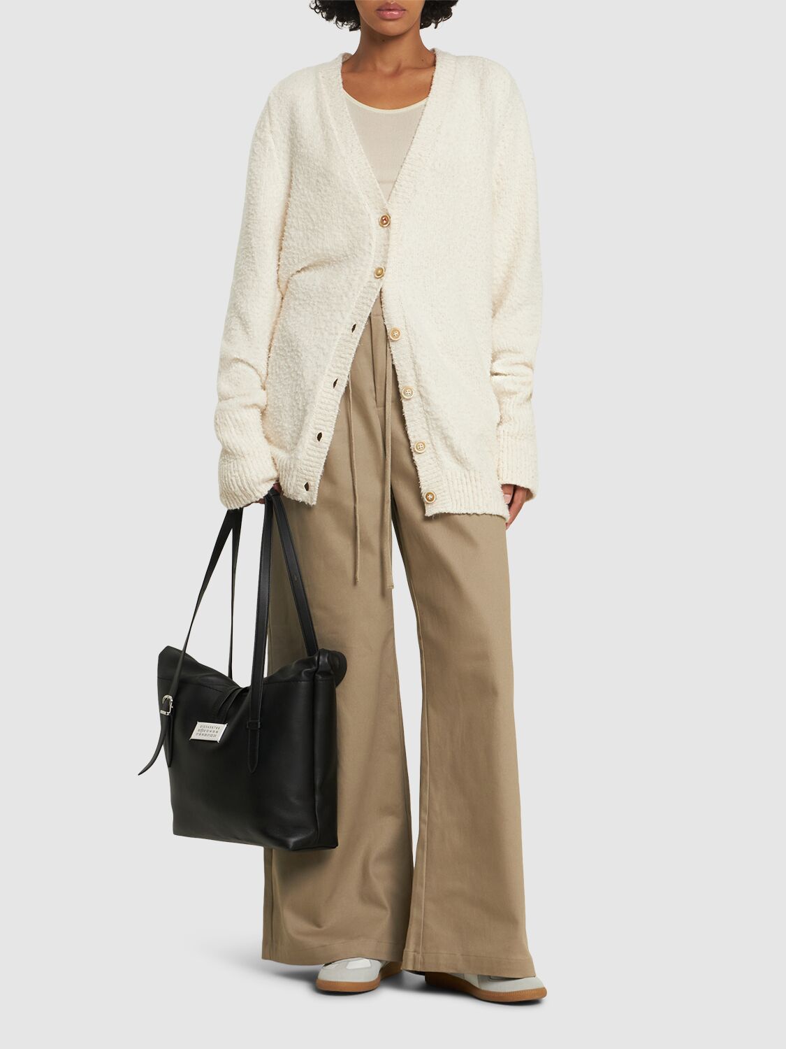 Maison Margiela Off-white Oversized Piled Cardigan In White