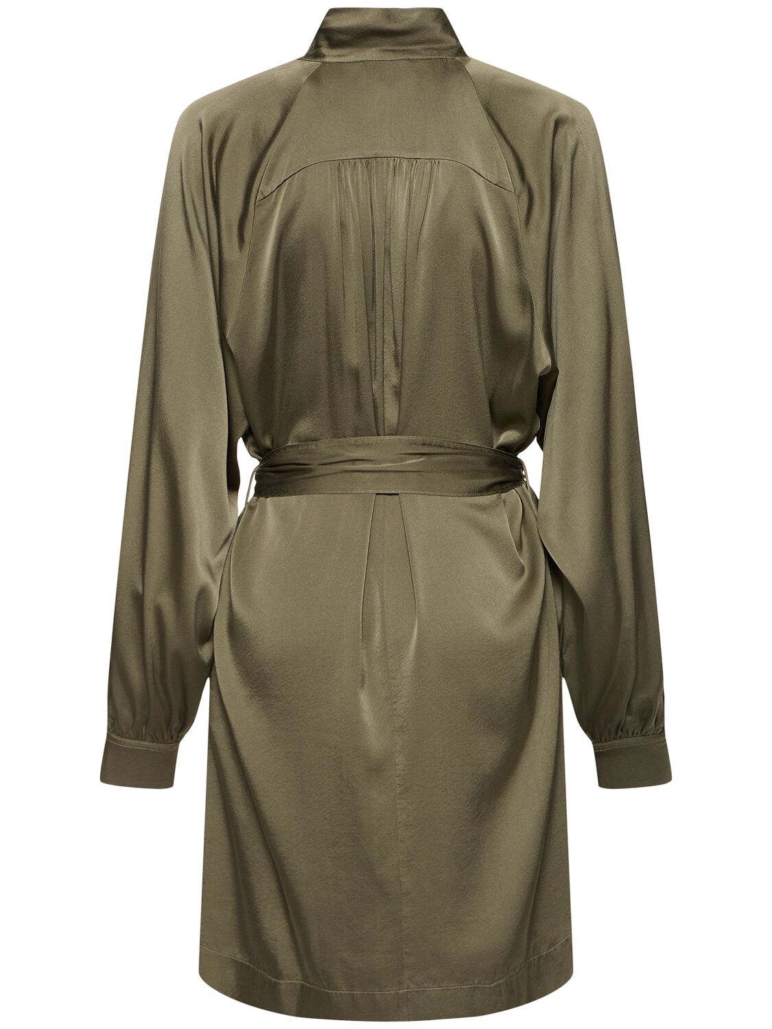 Shop Forte Forte Silk Blend Satin Short Dress In Olive Green