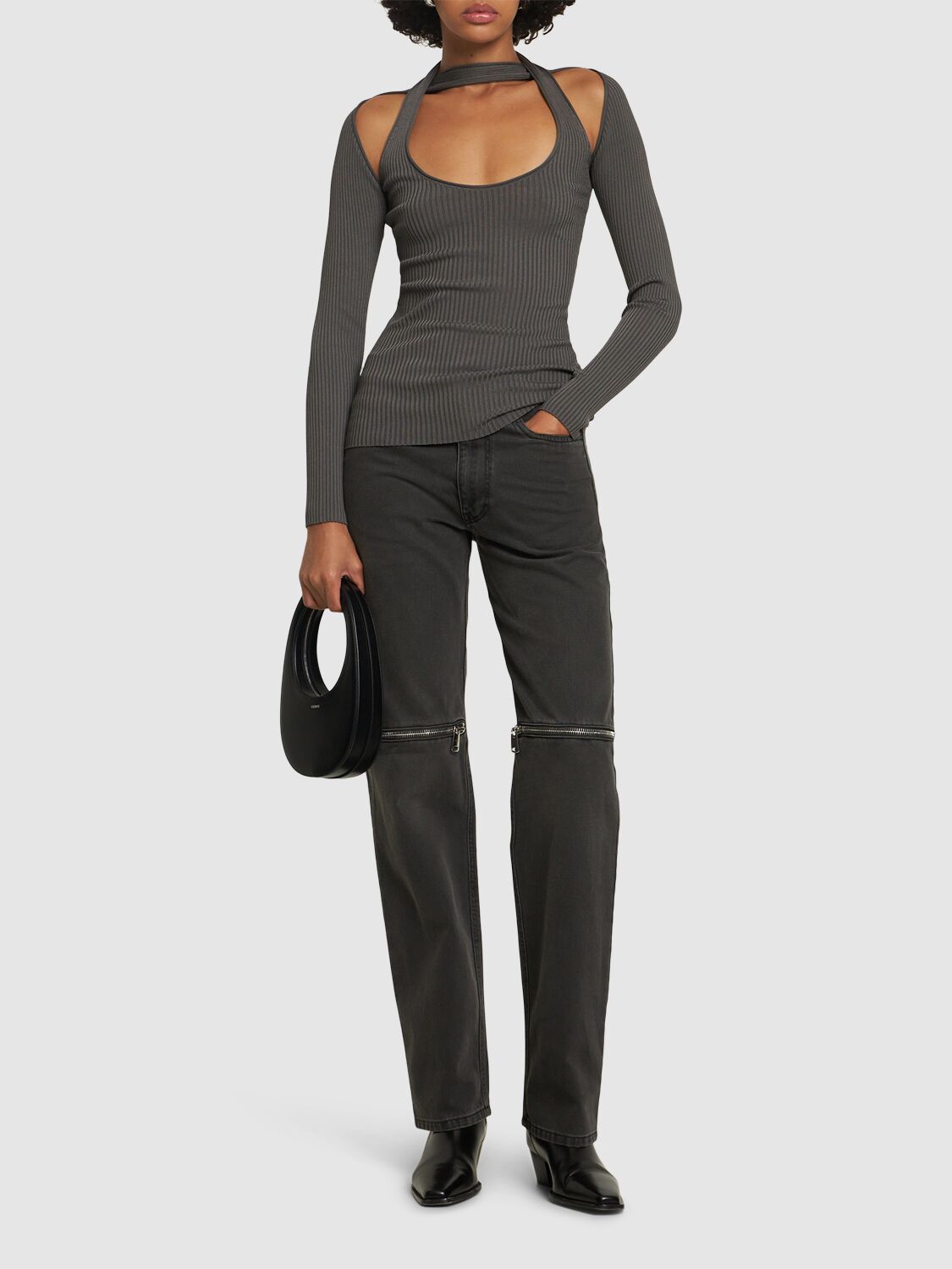 Coperni Knee-zip Denim Pants In Grey