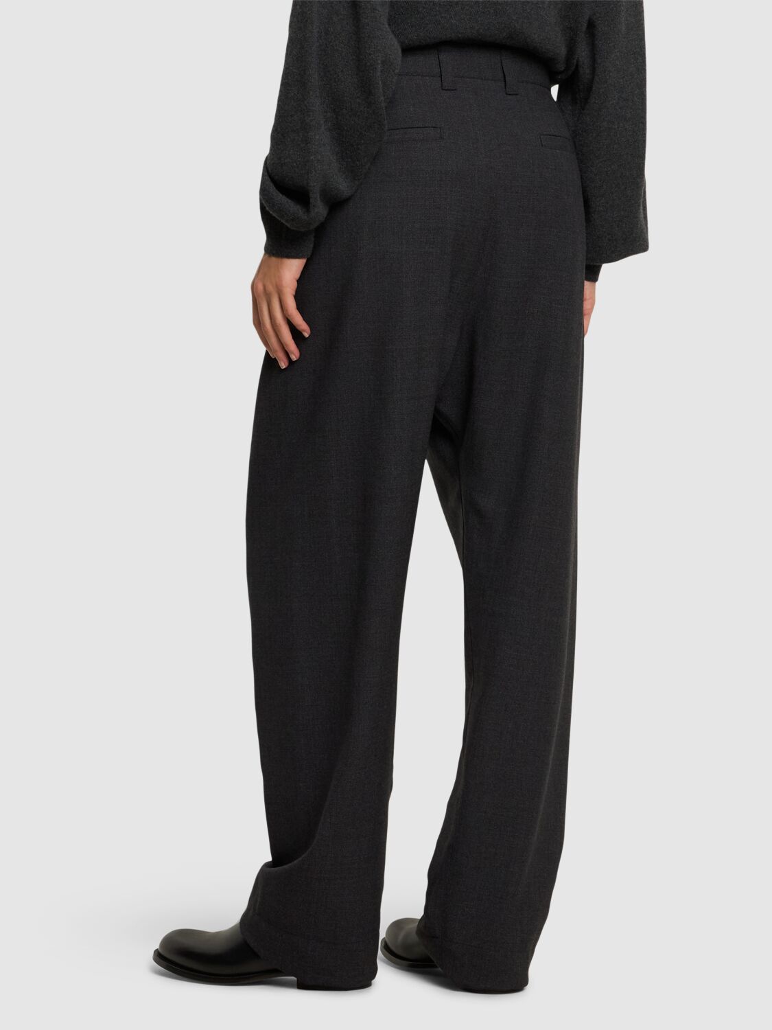 Lemaire Tailored Soft Wool Wide Leg Pants In Dark Melange