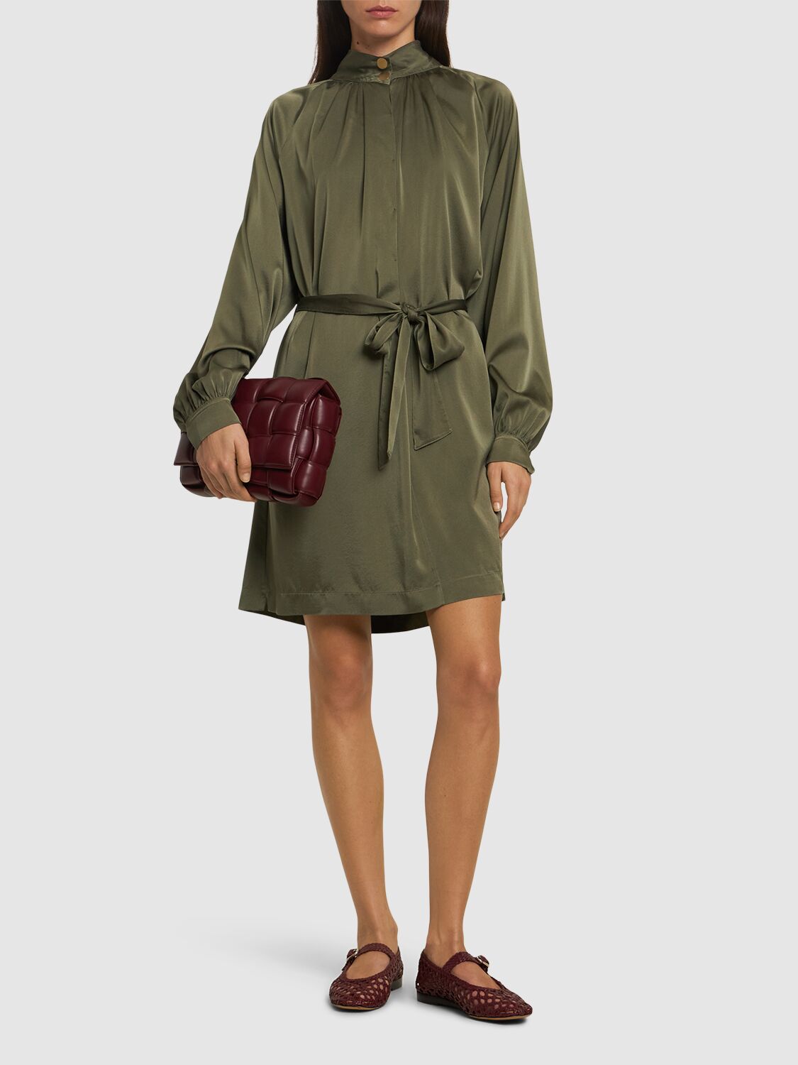 Shop Forte Forte Silk Blend Satin Short Dress In Olive Green