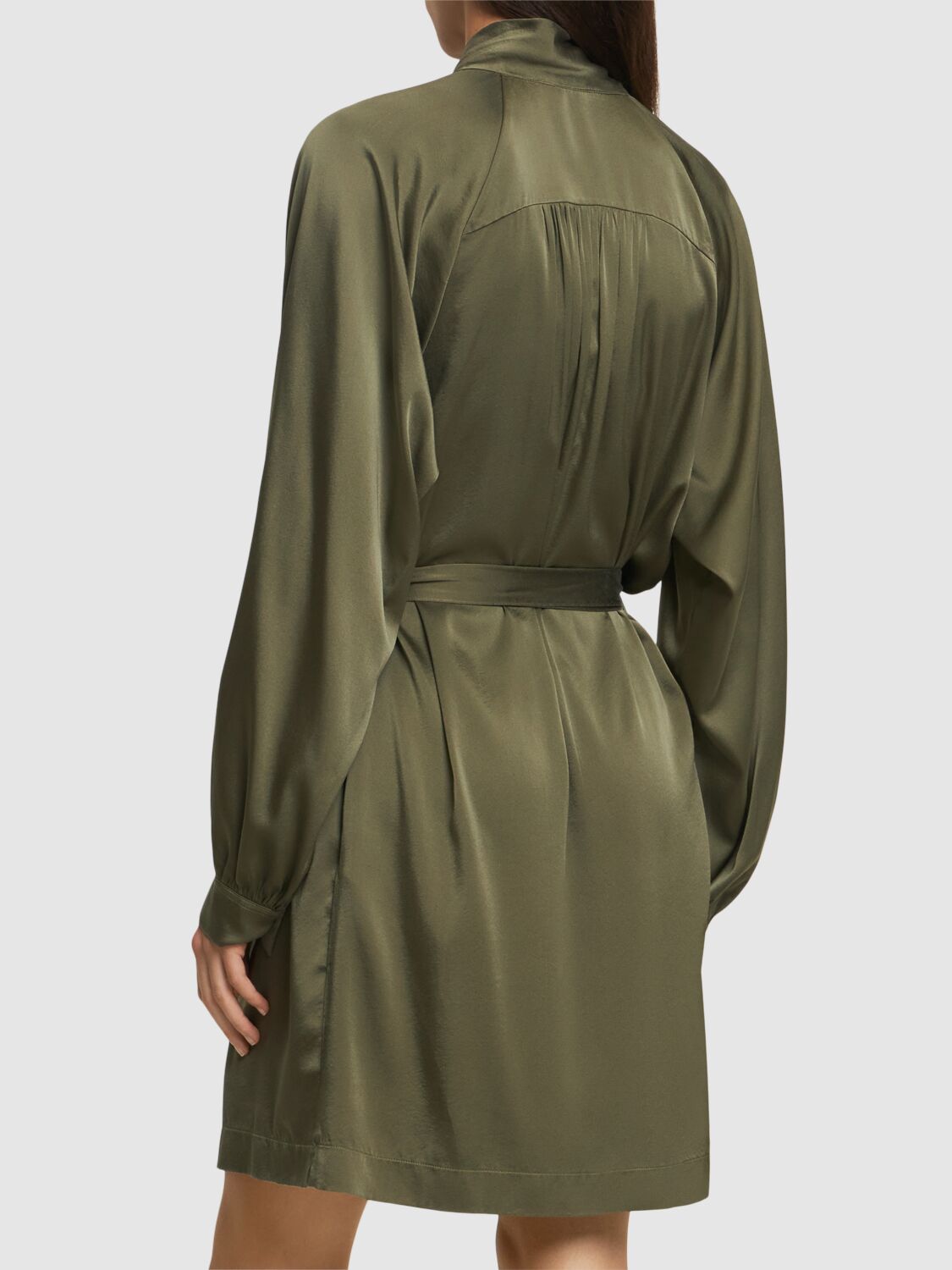 Shop Forte Forte Silk Blend Satin Short Dress In Olive Green