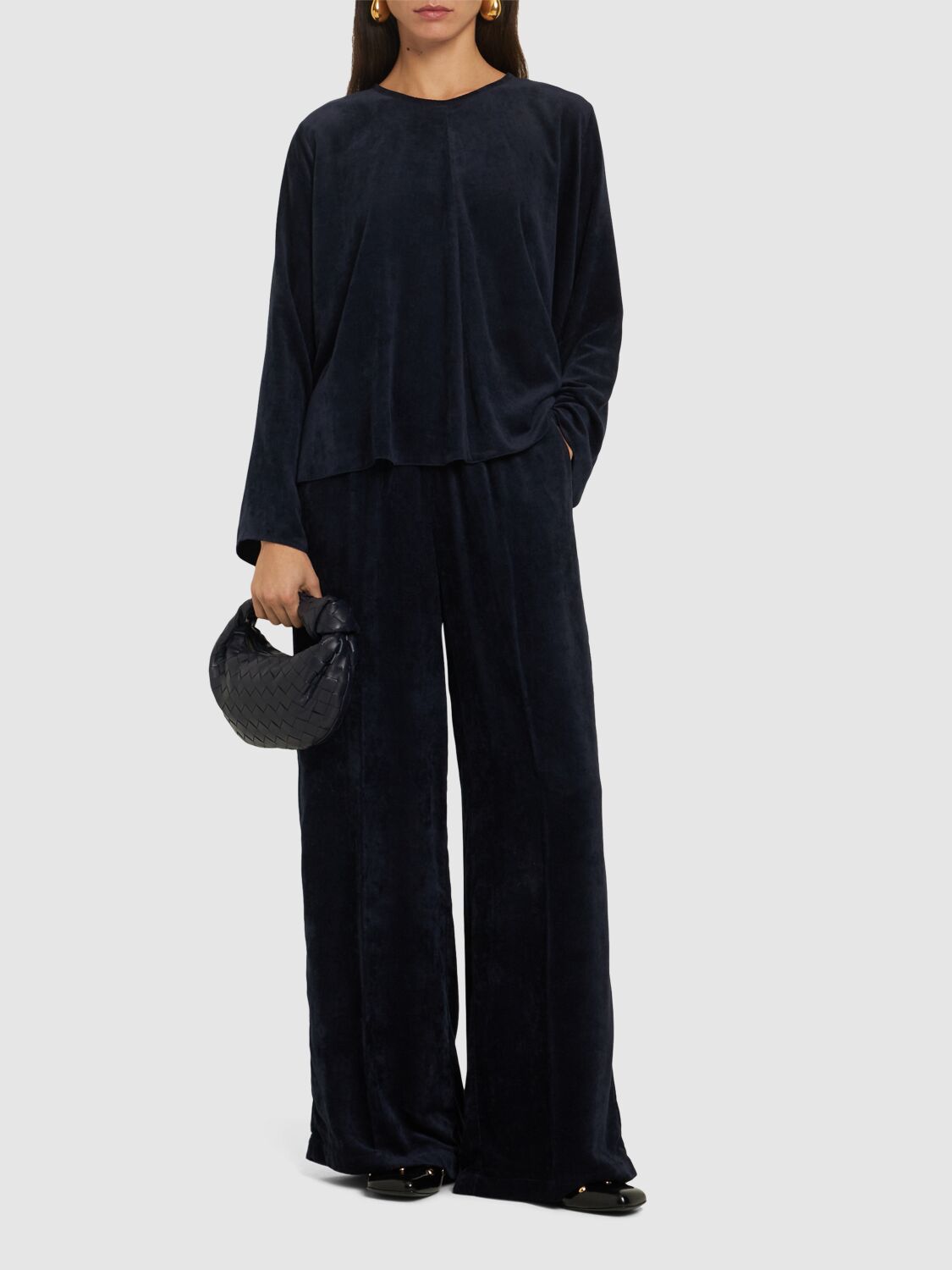 Shop Forte Forte Velvet Wide Leg Pants In Navy