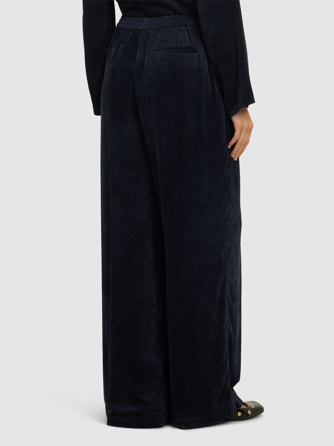 Shop Forte Forte Velvet Wide Leg Pants In Navy