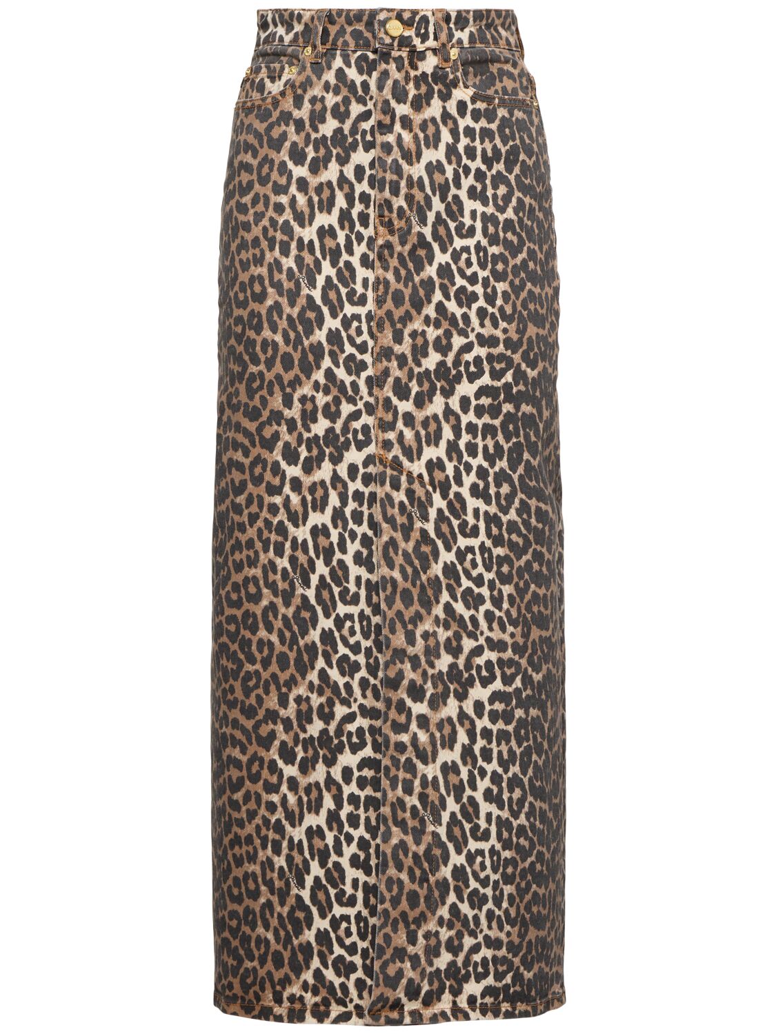 Leopard Print Denim Maxi Skirt