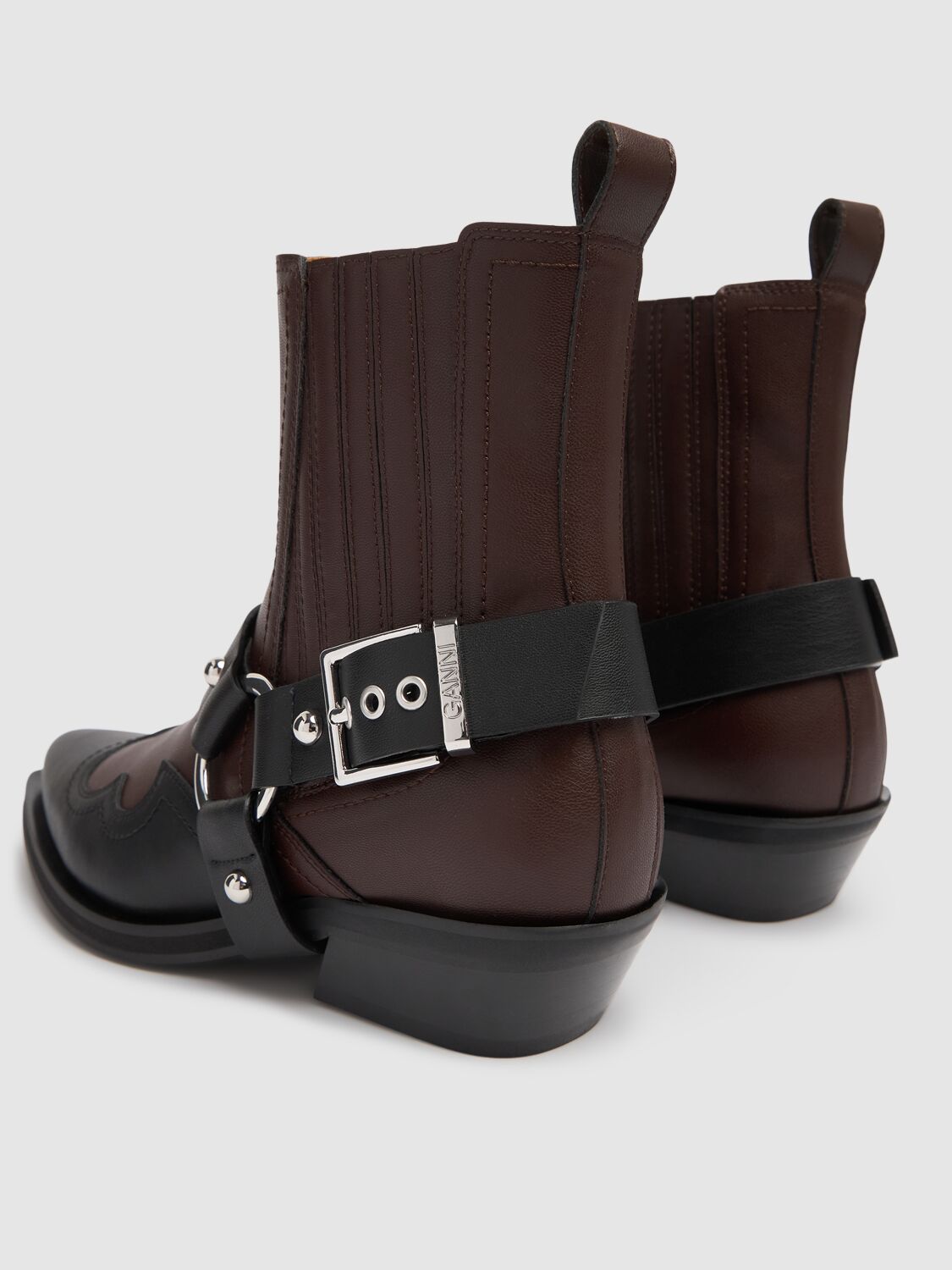 Ganni Chelsea Western Boots In Black/chocolate